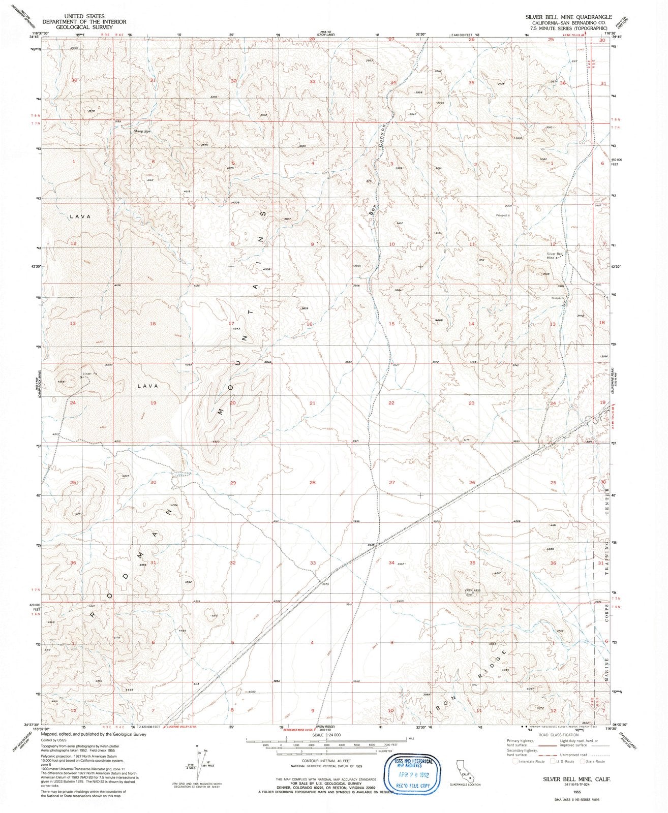 1955 Silver Bell Mine, CA - California - USGS Topographic Map
