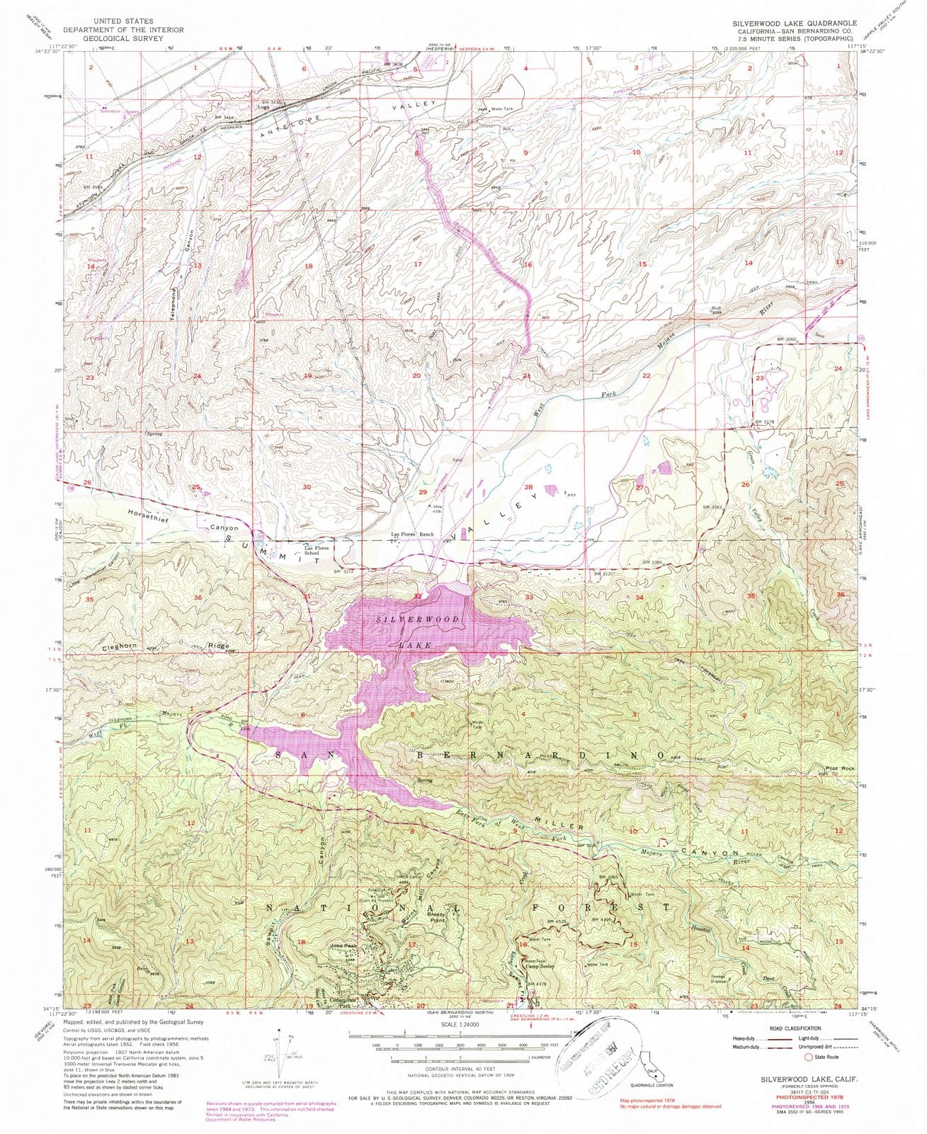 1956 Silverwood Lake, CA - California - USGS Topographic Map