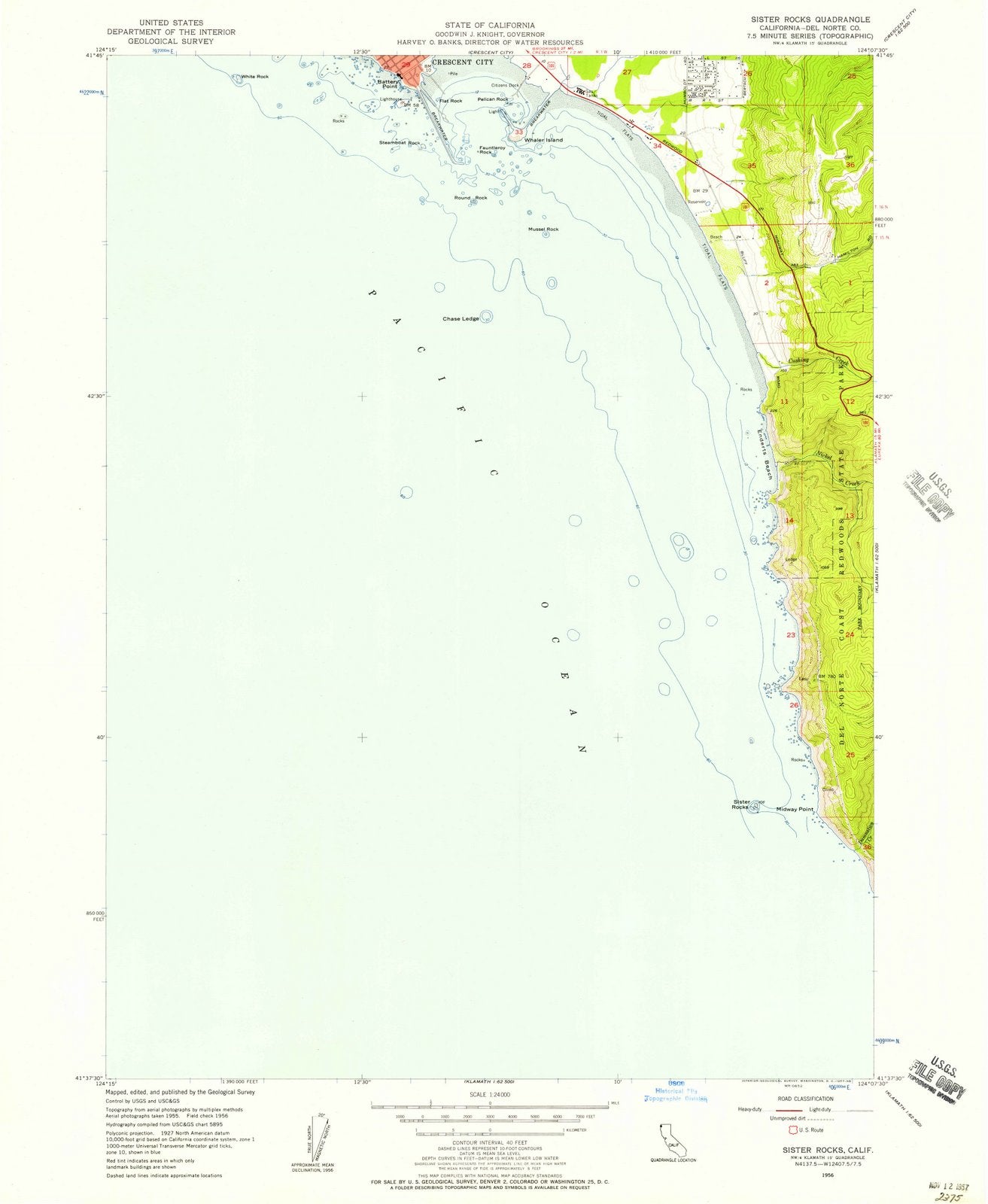 1956 Sister Rocks, CA - California - USGS Topographic Map