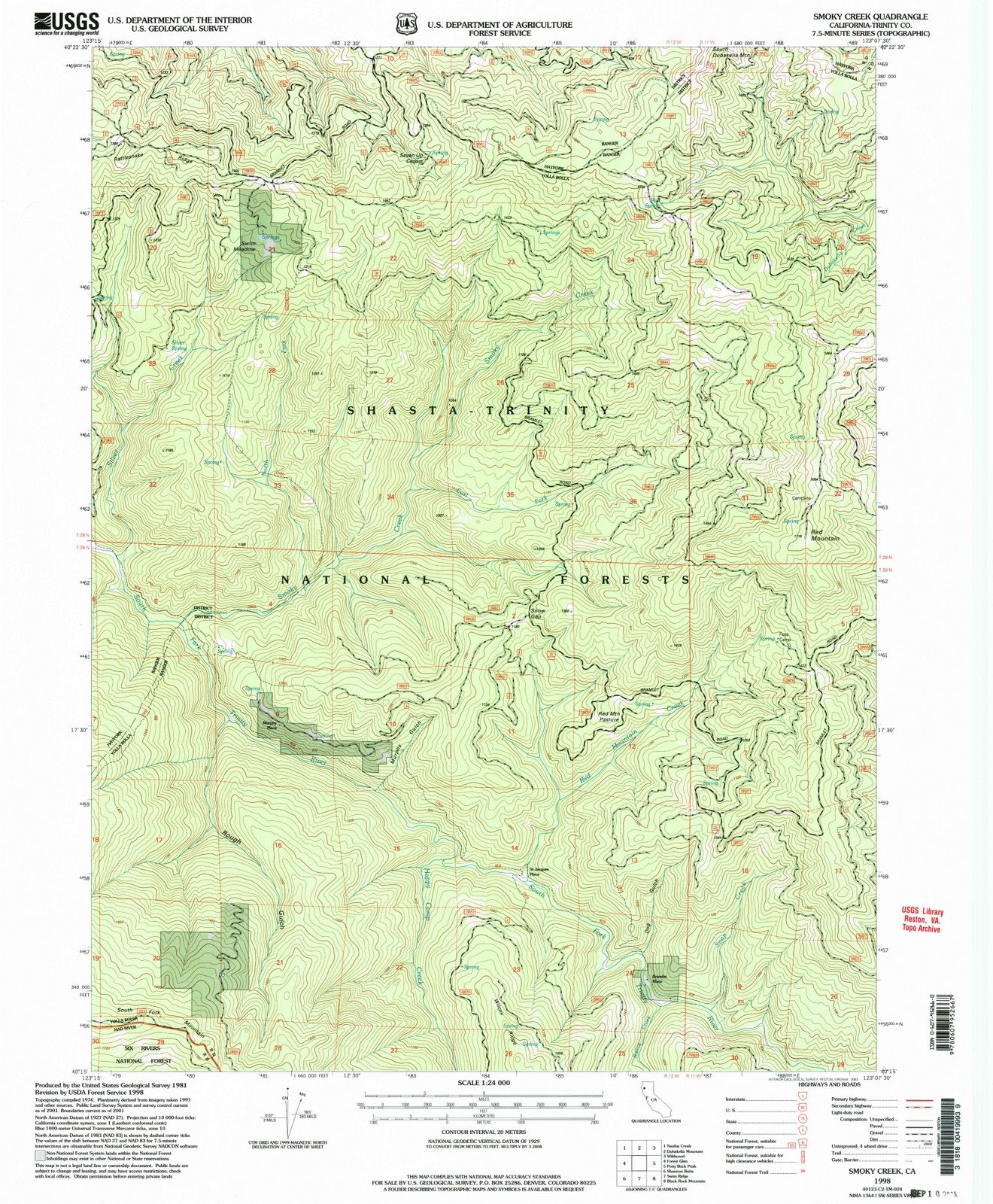 1998 Smoky Creek, CA - California - USGS Topographic Map