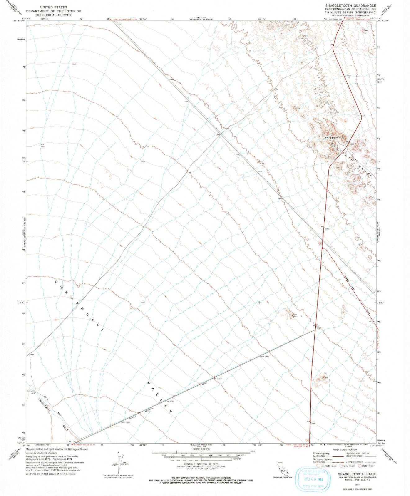 1971 Snaggletooth, CA - California - USGS Topographic Map