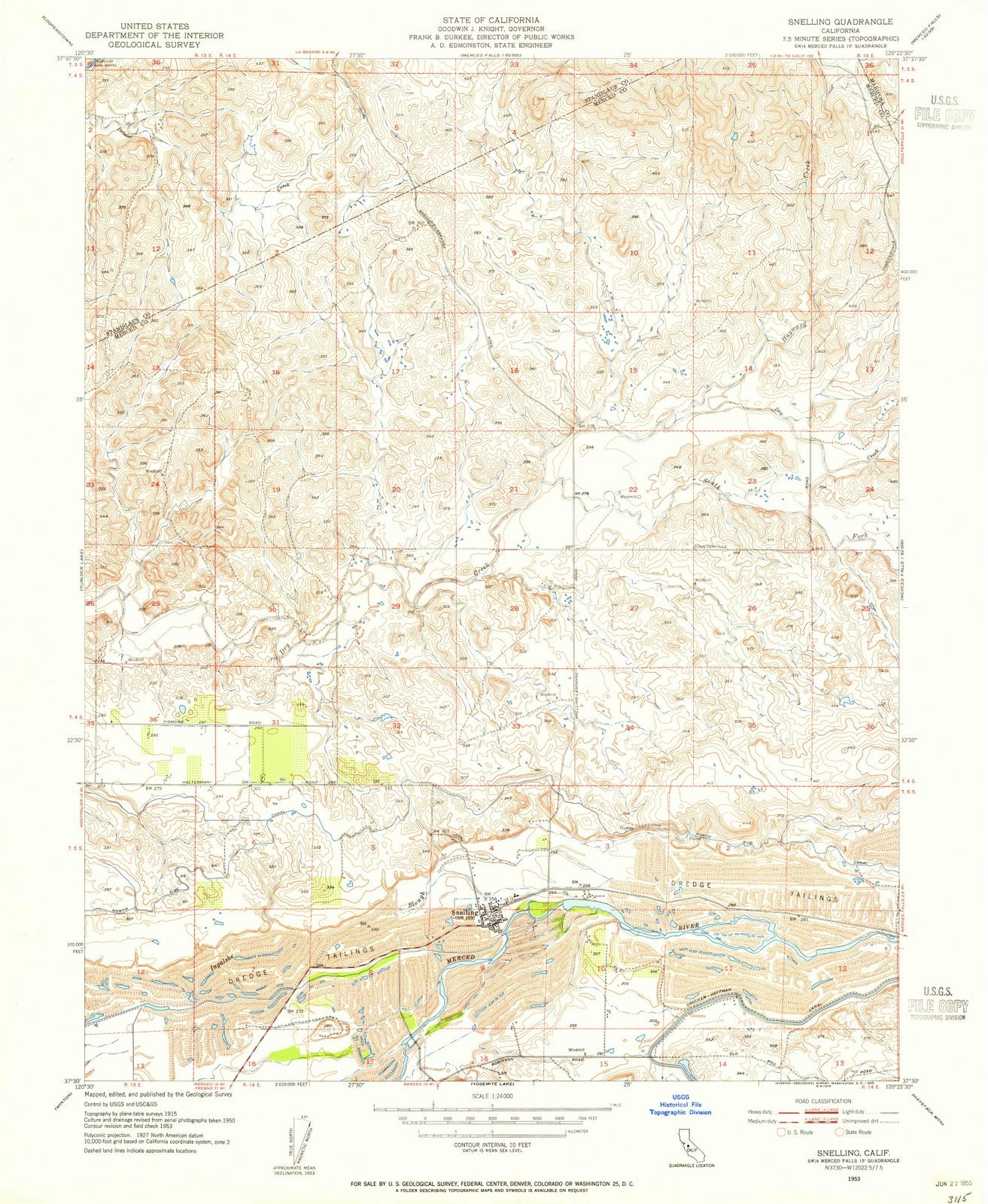 1953 Snelling, CA - California - USGS Topographic Map