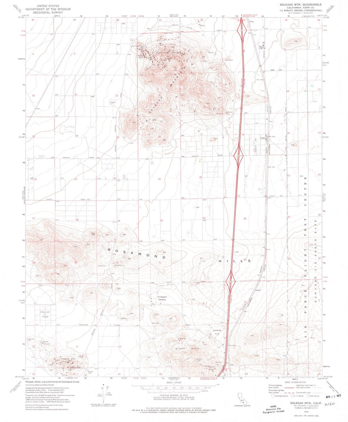 1973 Soledad MTN, CA - California - USGS Topographic Map