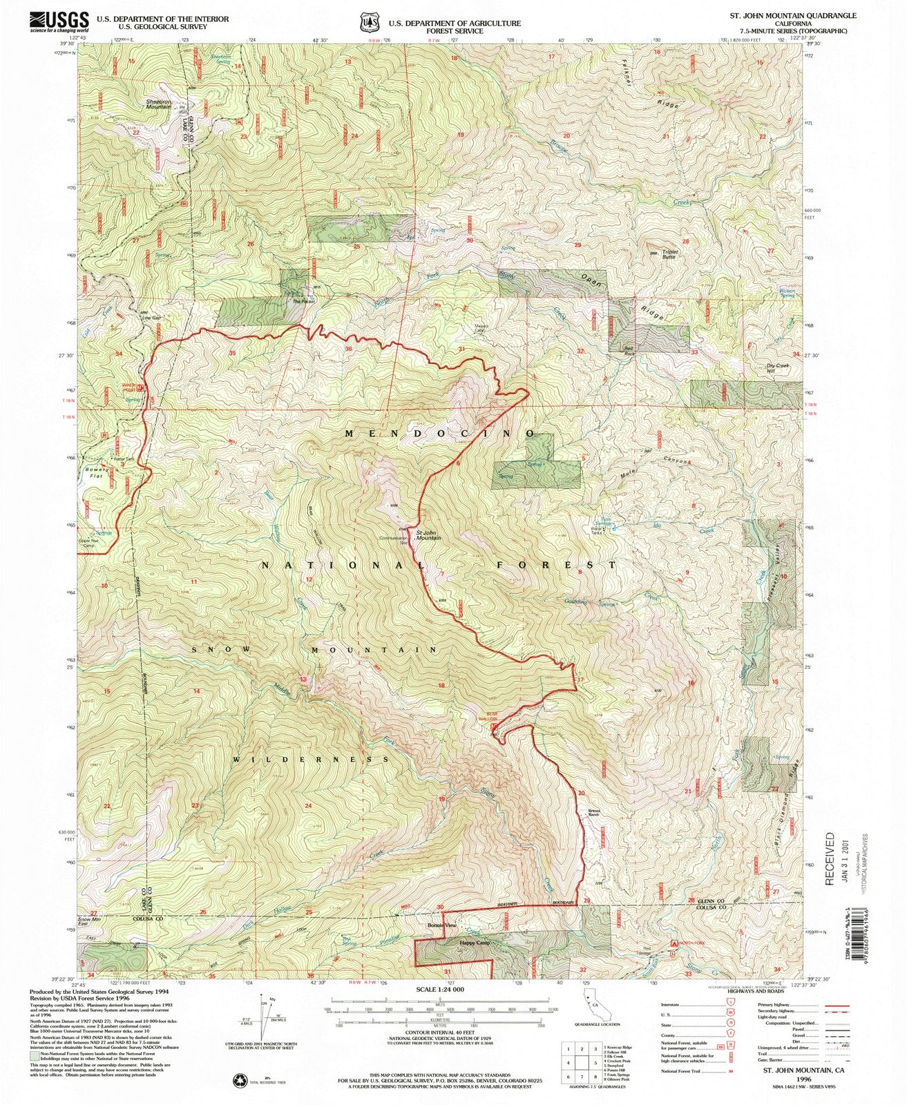 1996 St. John Mountain, CA - California - USGS Topographic Map