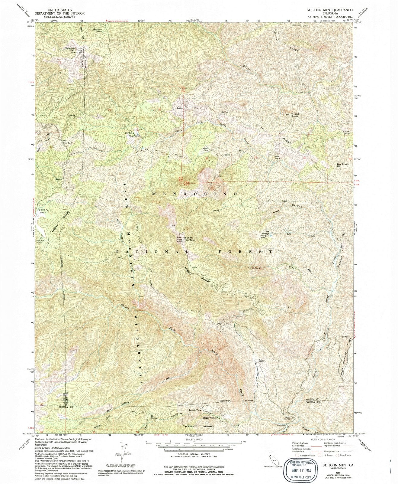 1968 St. John MTN, CA - California - USGS Topographic Map