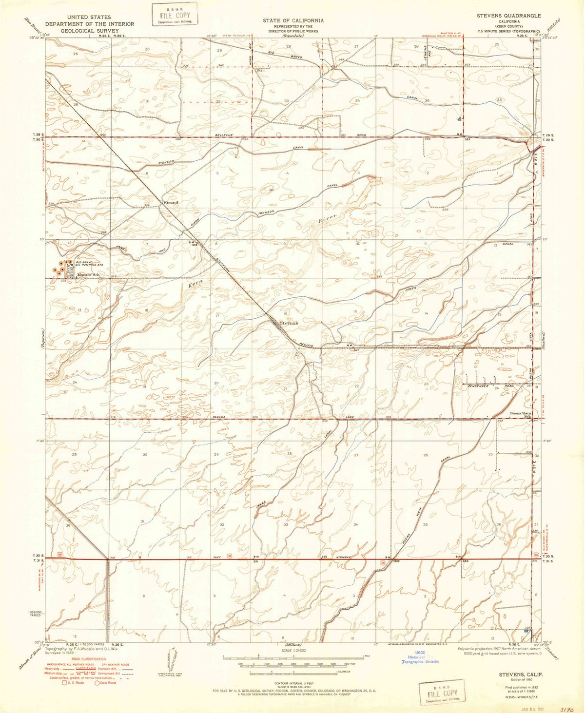 1950 Stevens, CA - California - USGS Topographic Map