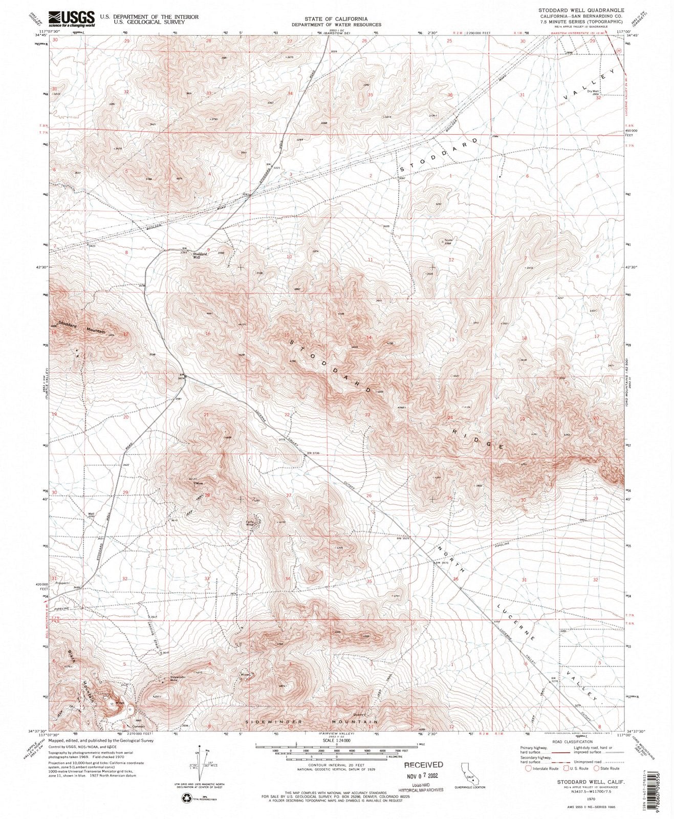 1970 Stoddard Well, CA - California - USGS Topographic Map