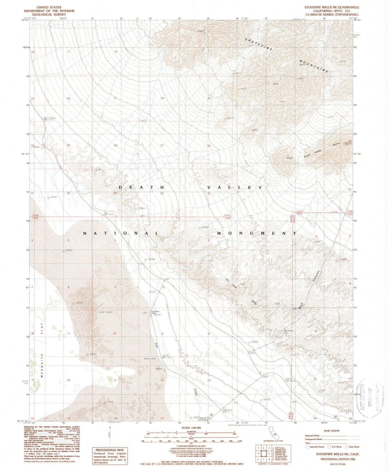 1988 Stovepipe Wells, CA - California - USGS Topographic Map