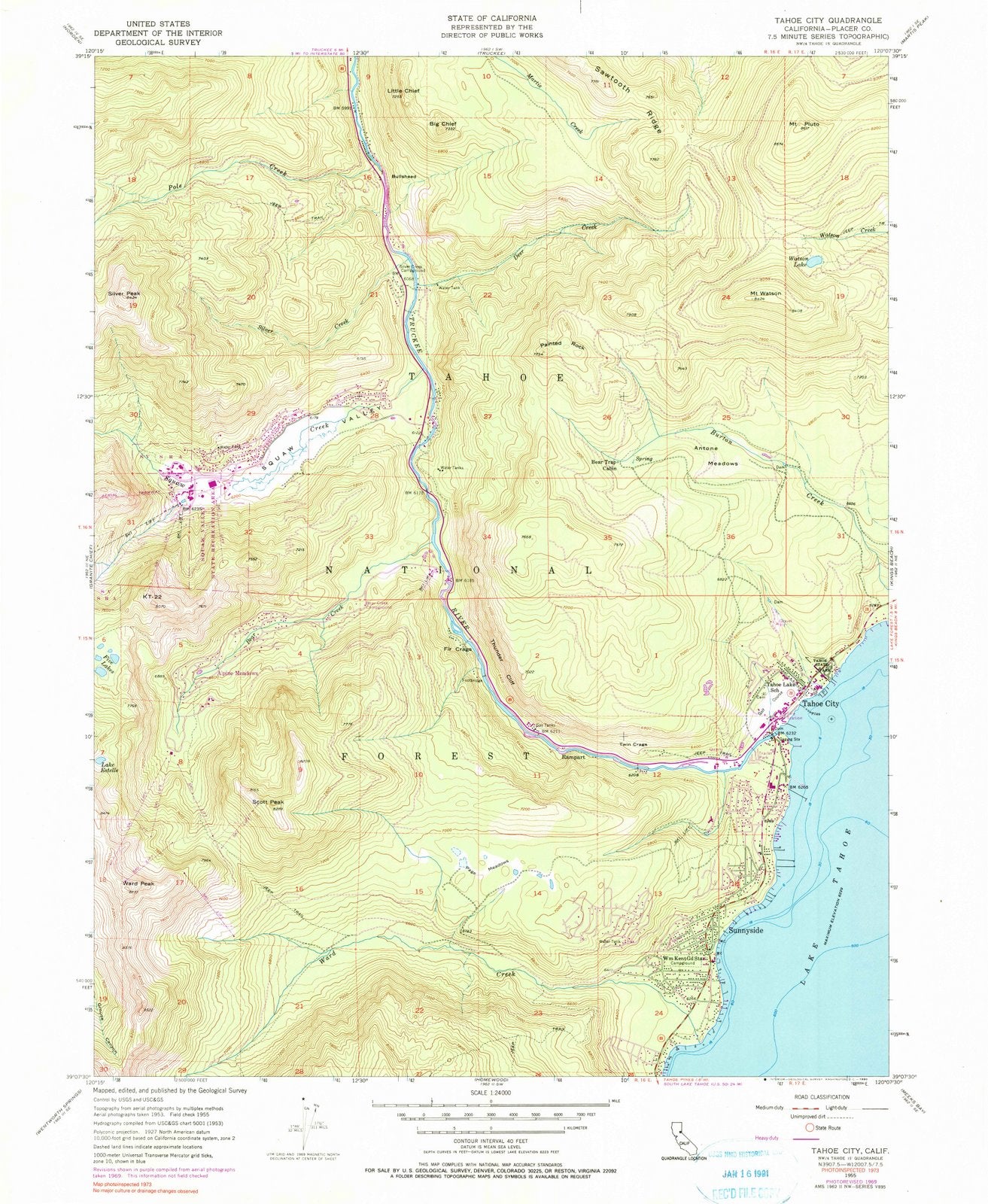 1955 Tahoe City, CA - California - USGS Topographic Map