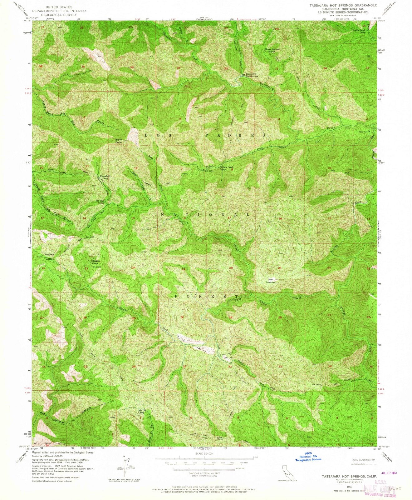 1956 Tassajara Hot Springs, CA - California - USGS Topographic Map