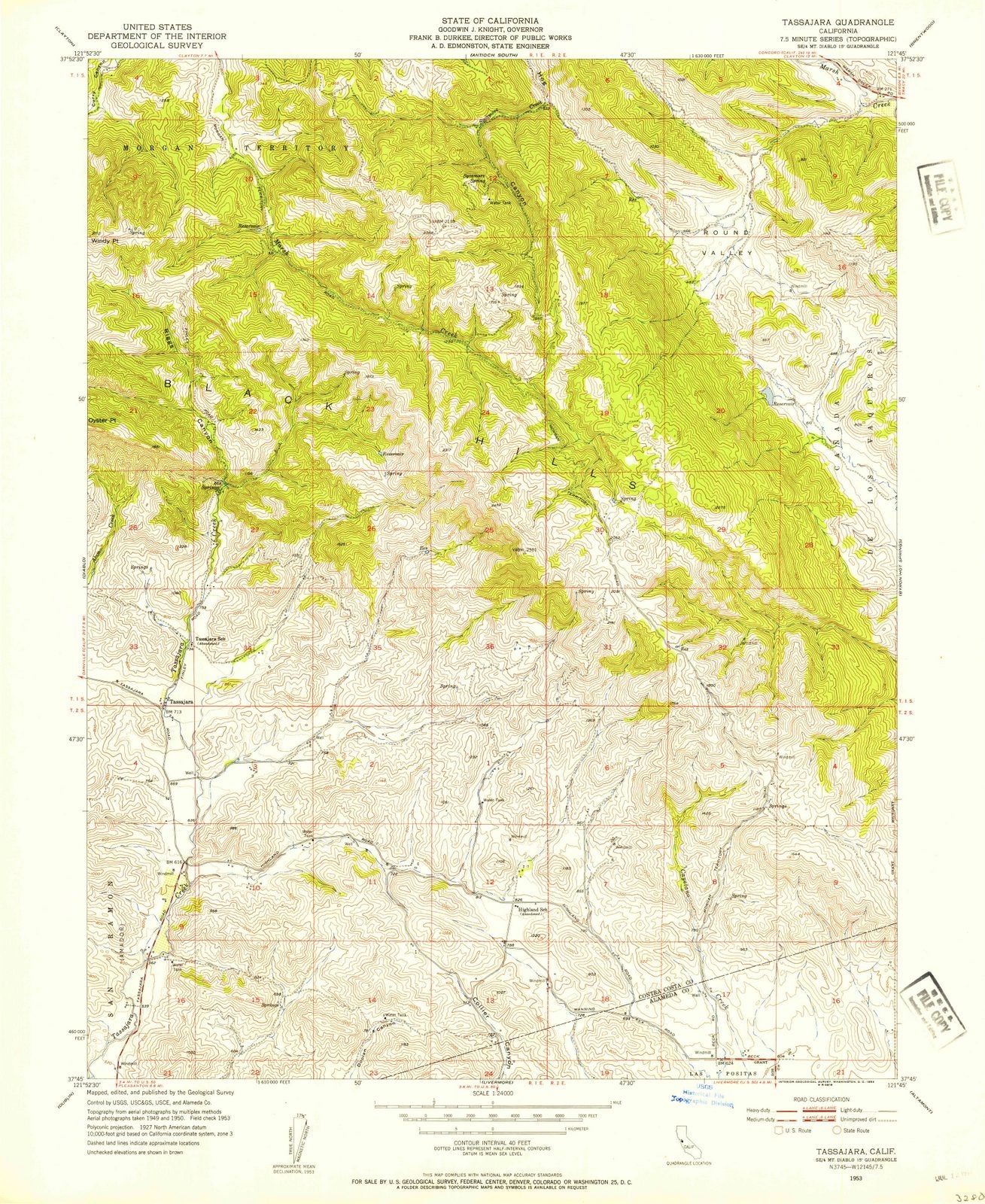 1953 Tassajara, CA - California - USGS Topographic Map