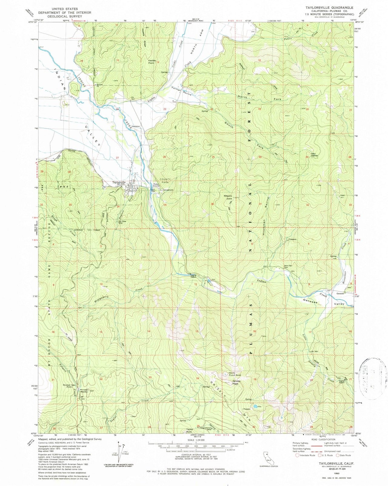 1980 Taylorsville, CA - California - USGS Topographic Map