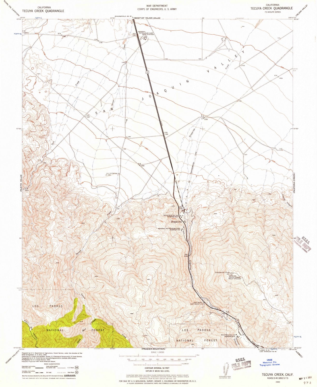 1942 Tecuya Creek, CA - California - USGS Topographic Map
