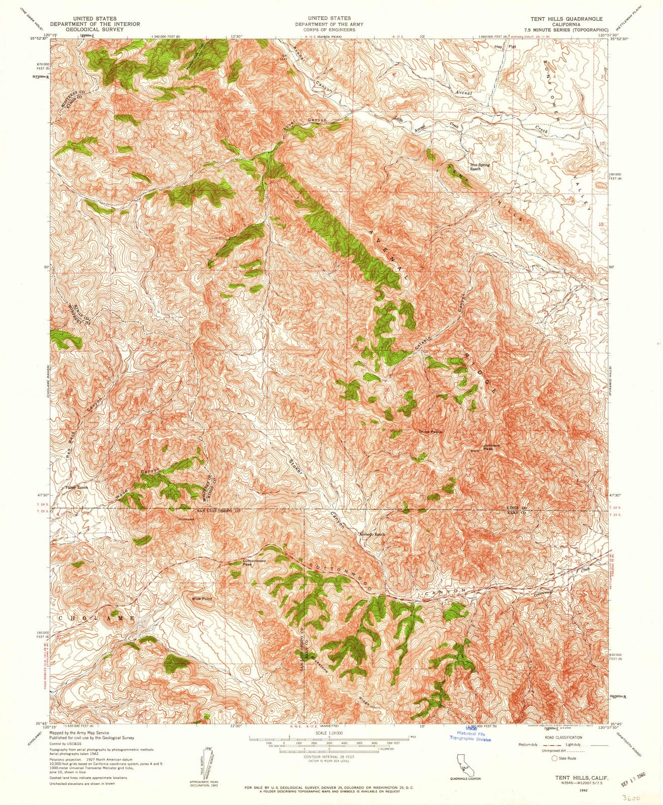 1942 Tent Hills, CA - California - USGS Topographic Map