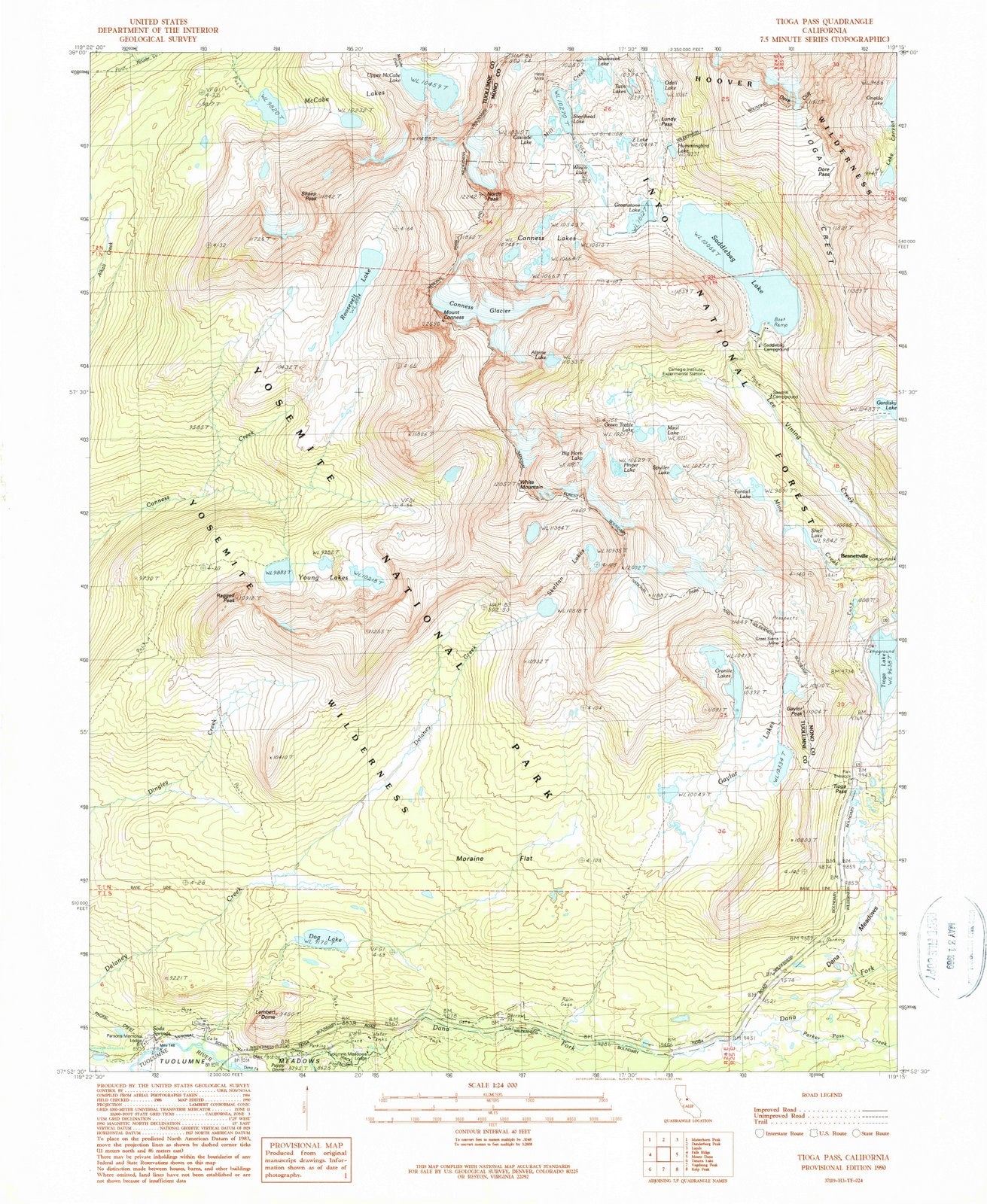 1990 Tioga Pass, CA - California - USGS Topographic Map