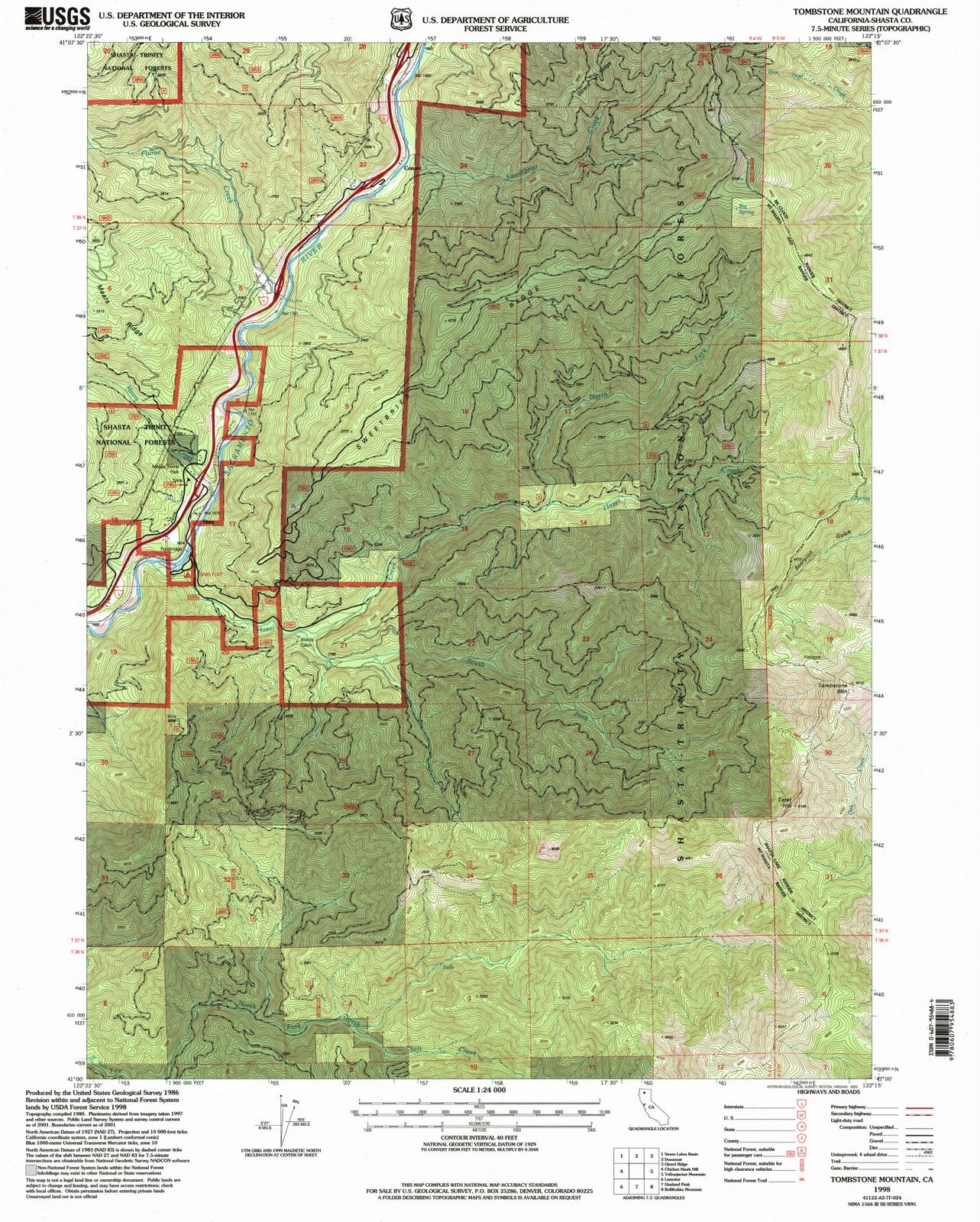 1998 Tombstone Mountain, CA - California - USGS Topographic Map