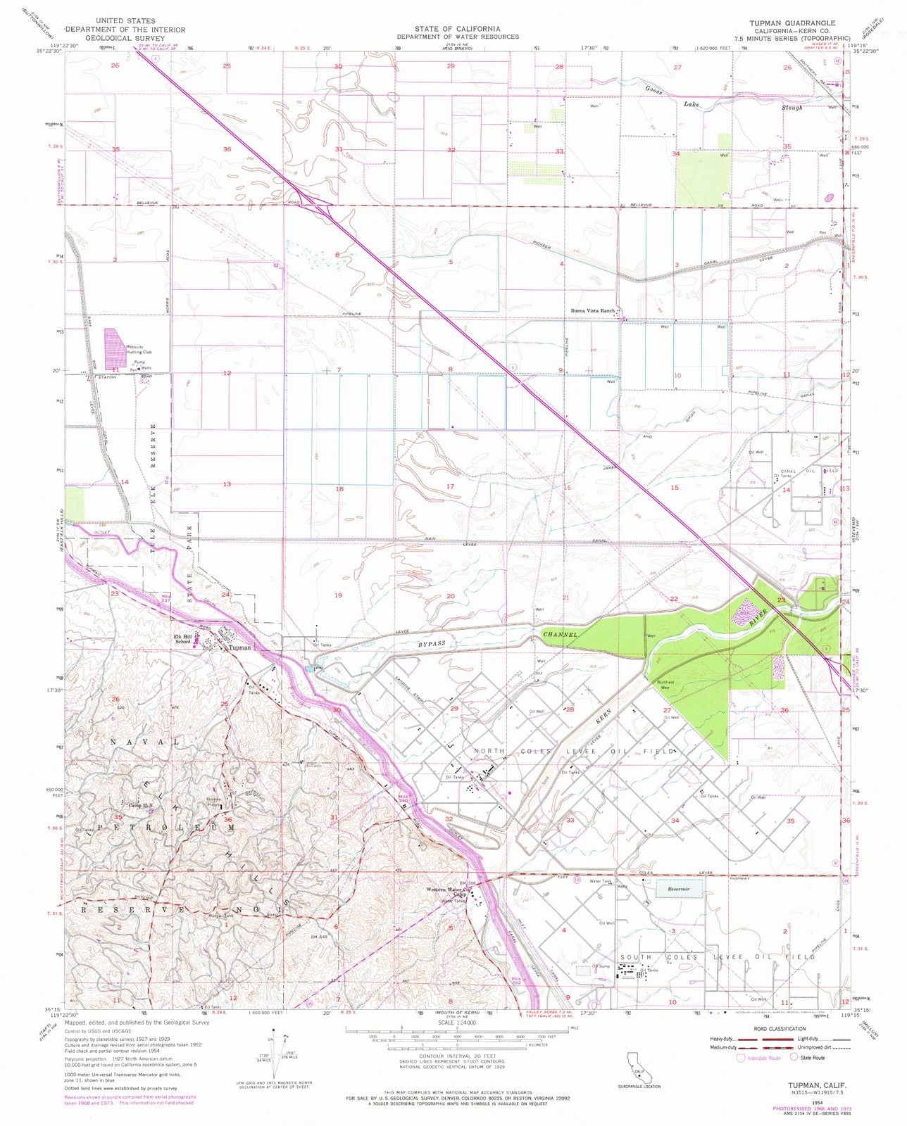 1954 Tupman, CA - California - USGS Topographic Map
