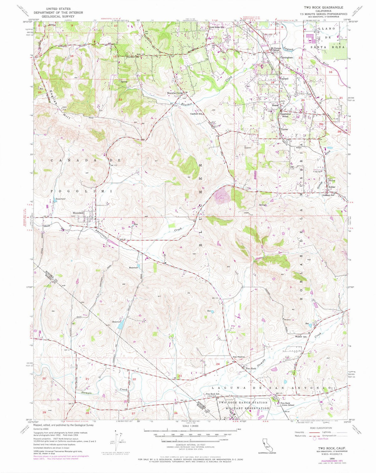 1954 Two Rock, CA - California - USGS Topographic Map