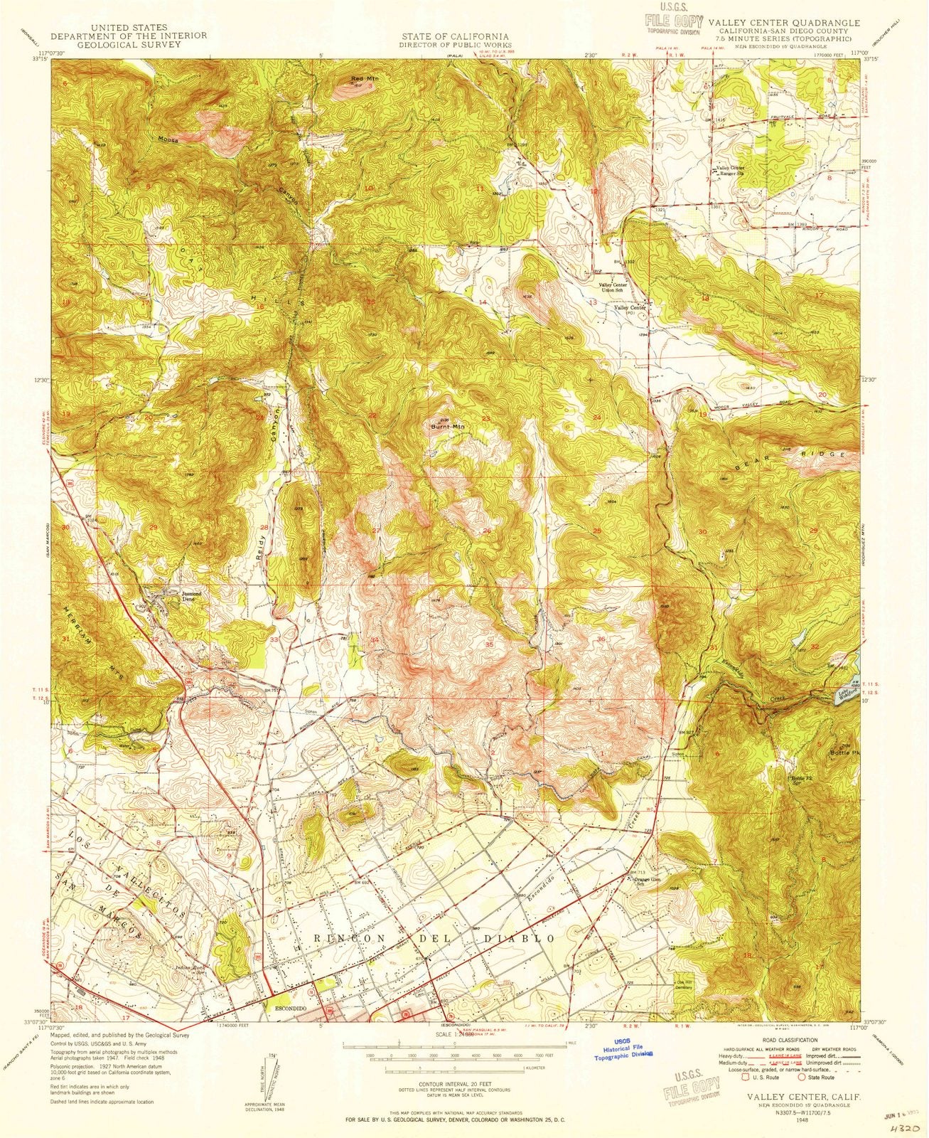 1948 Valley Center, CA - California - USGS Topographic Map
