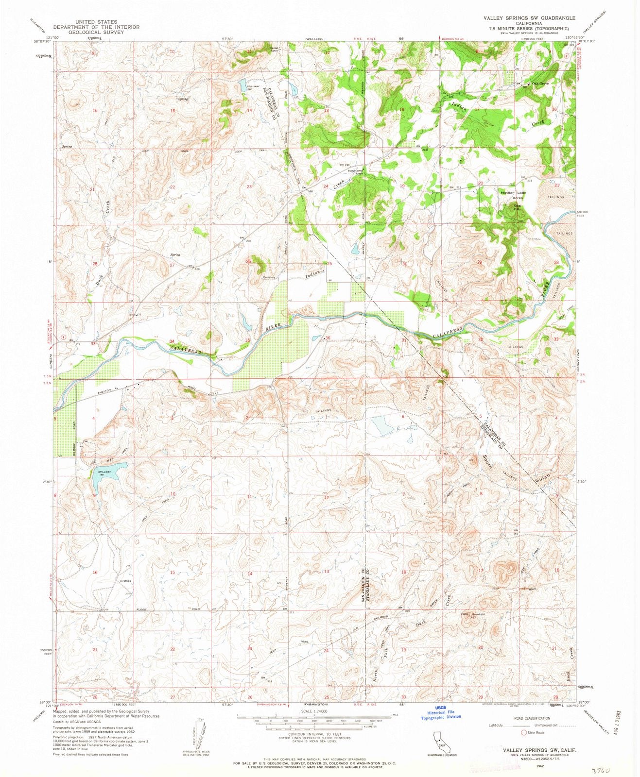 1962 Valley Springs, CA - California - USGS Topographic Map