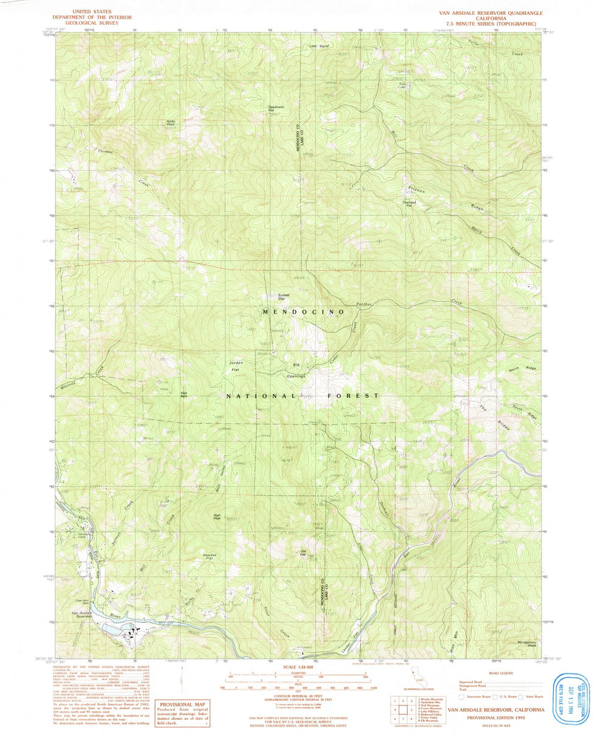 1991 Van Arsdale Reservoir, CA - California - USGS Topographic Map