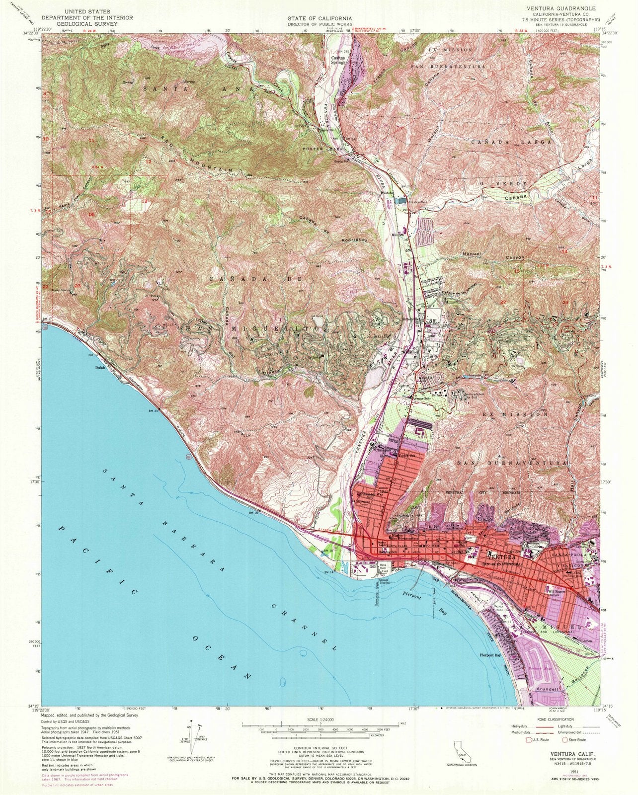 1951 Ventura, CA - California - USGS Topographic Map