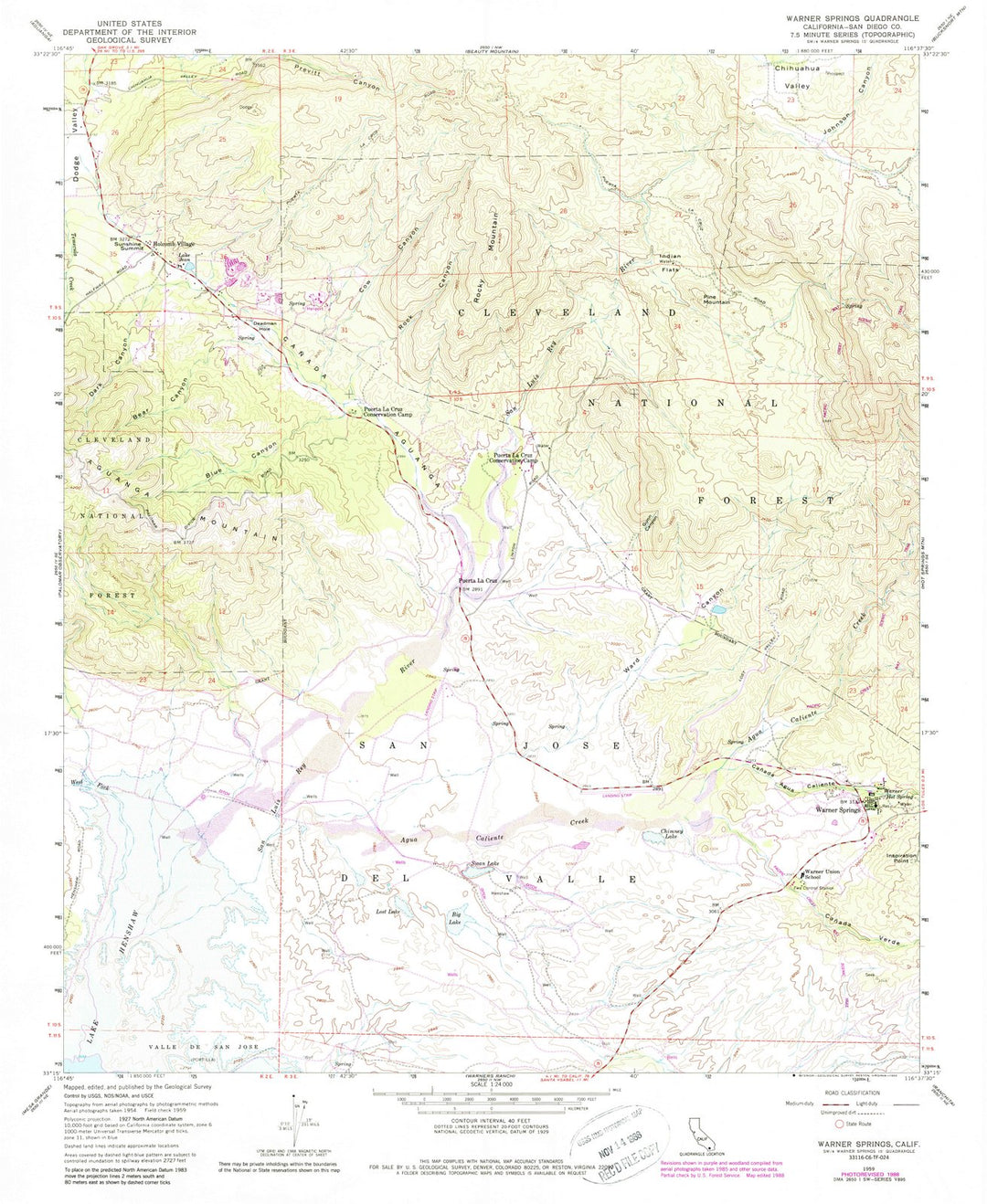 1958 Warner Springs, CA - California - USGS Topographic Map