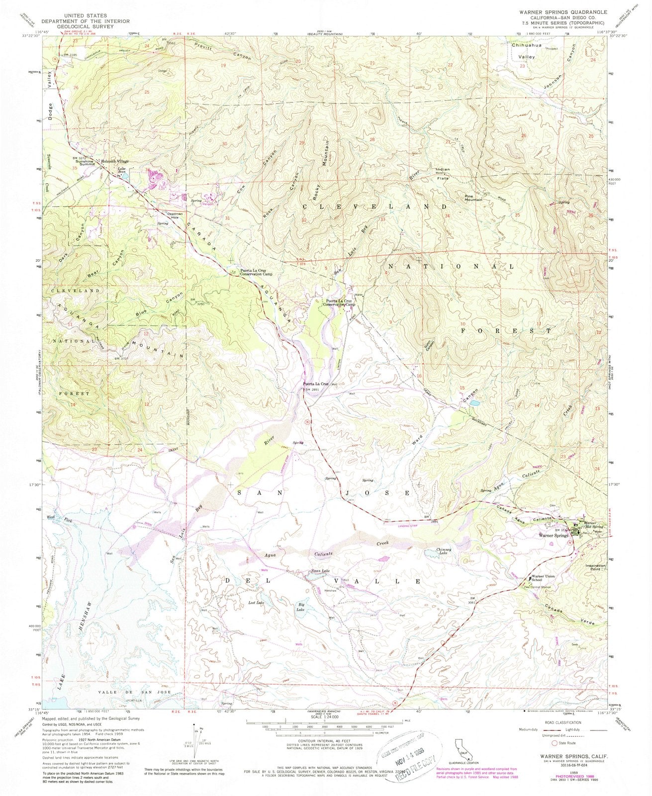 1958 Warner Springs, CA - California - USGS Topographic Map