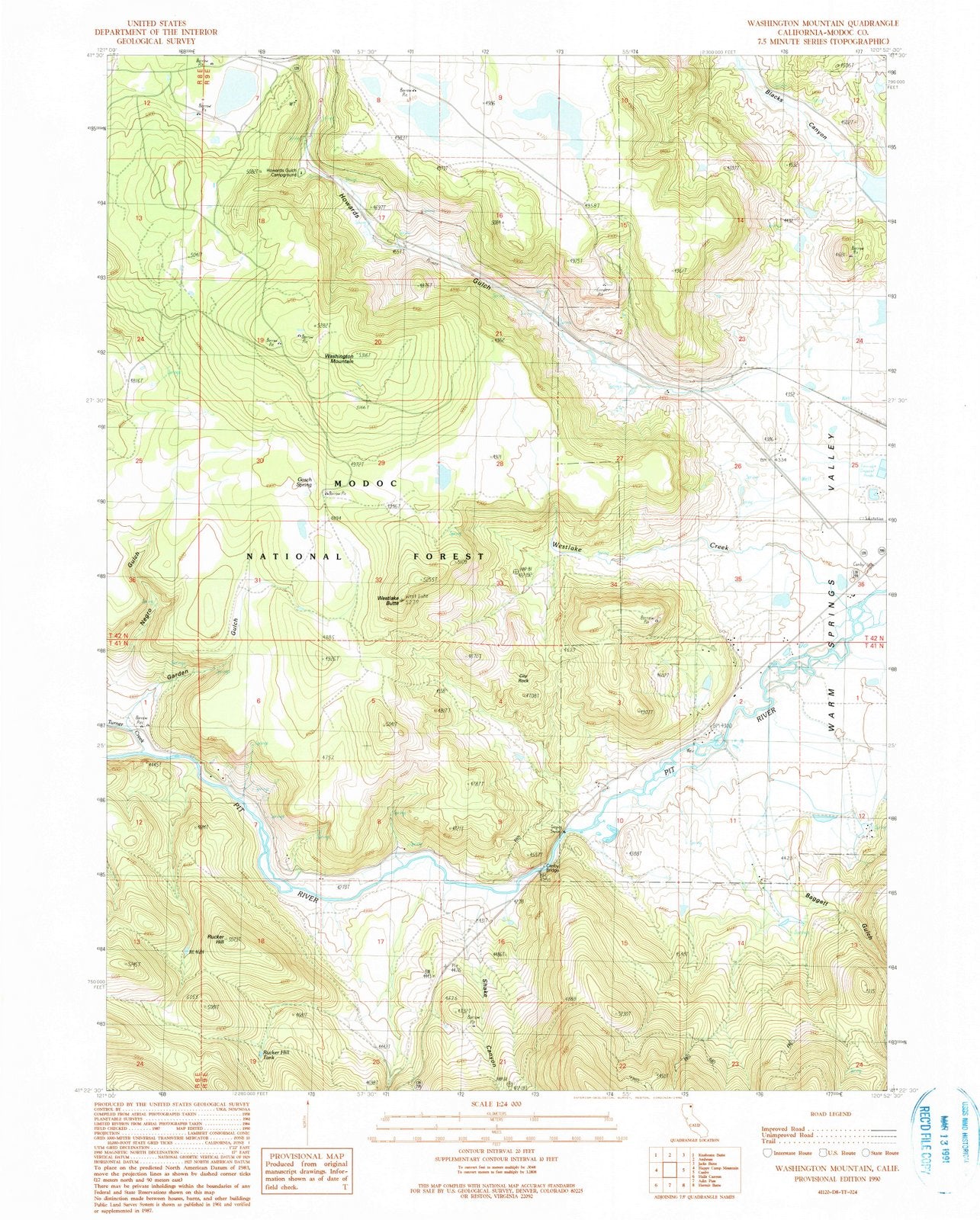 1990 Washington Mountain, CA - California - USGS Topographic Map