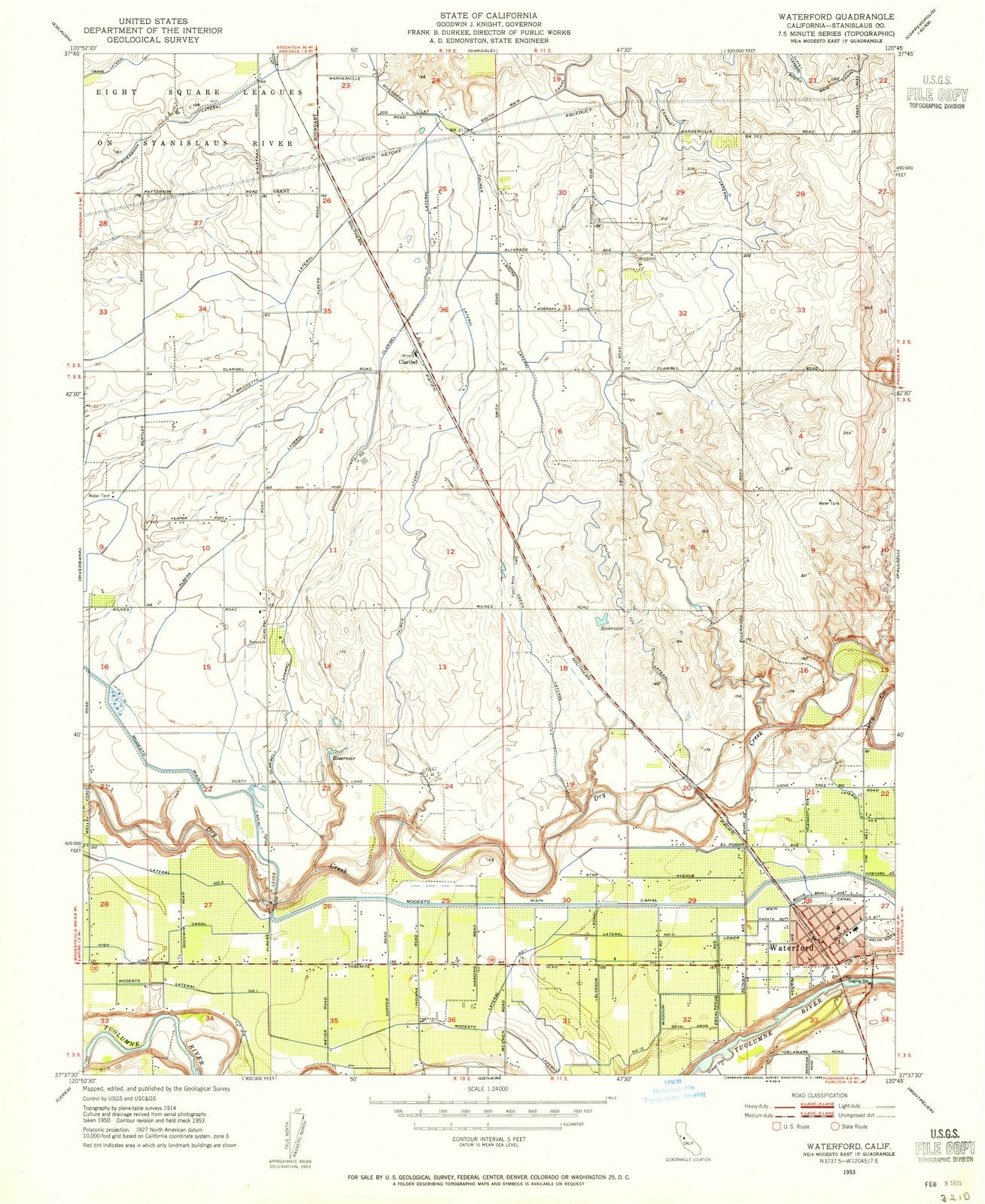 1953 Waterford, CA - California - USGS Topographic Map