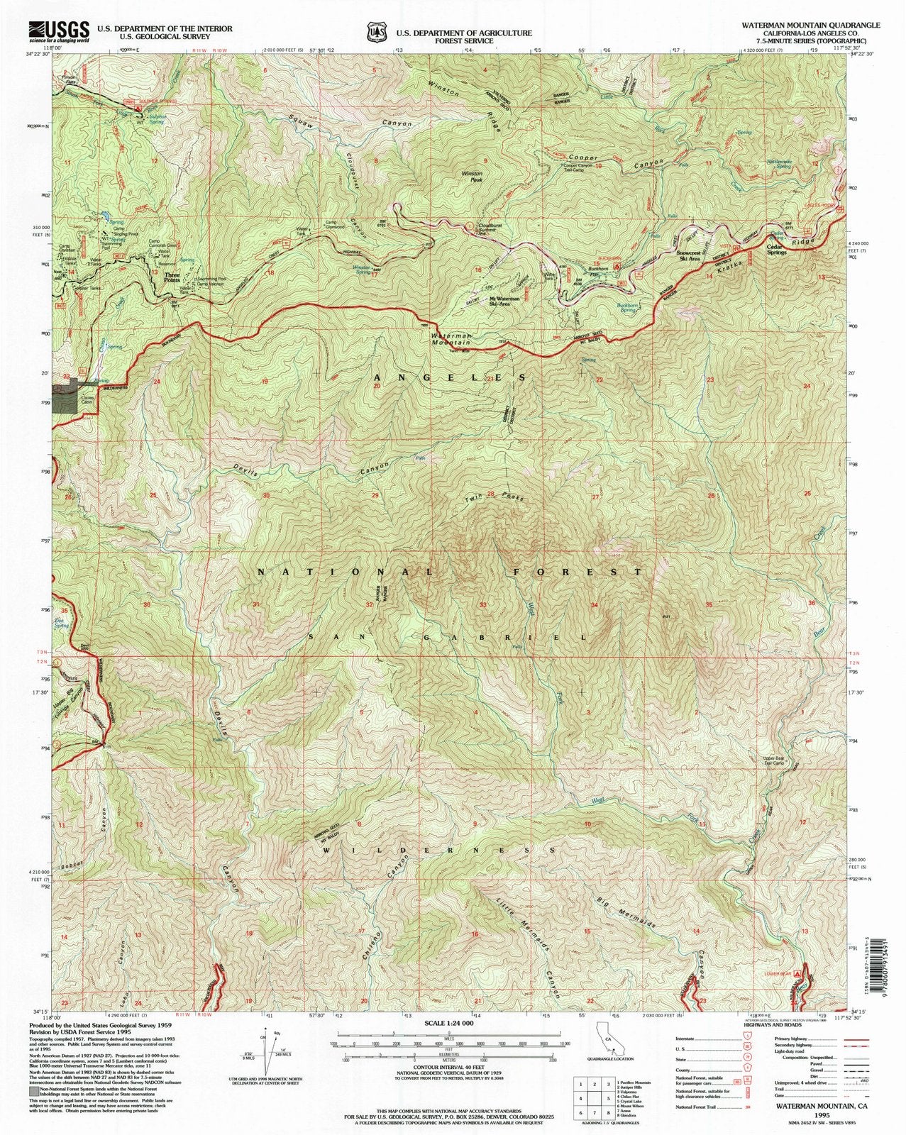 1995 Waterman Mountain, CA - California - USGS Topographic Map
