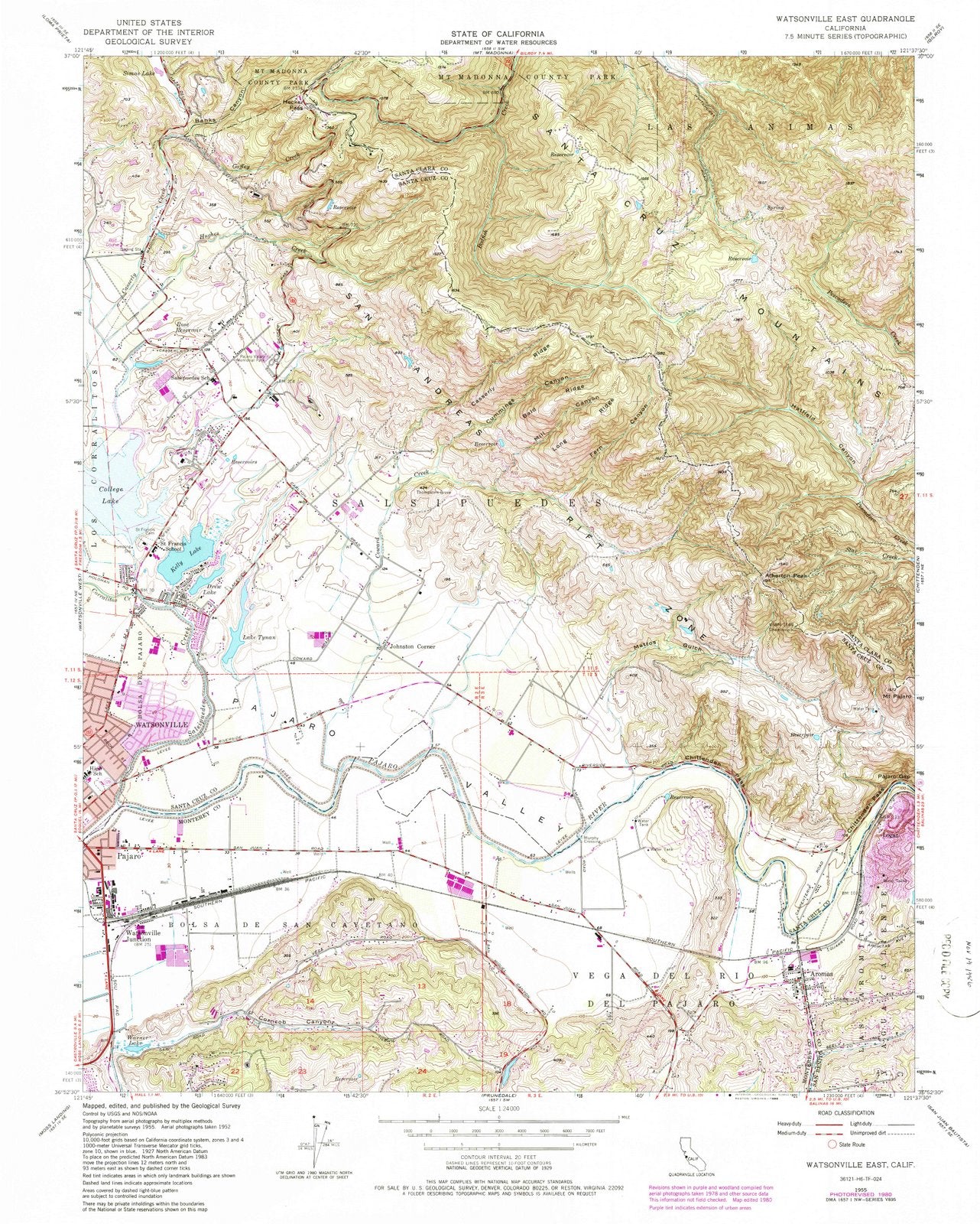 1955 Watsonville East, CA - California - USGS Topographic Map