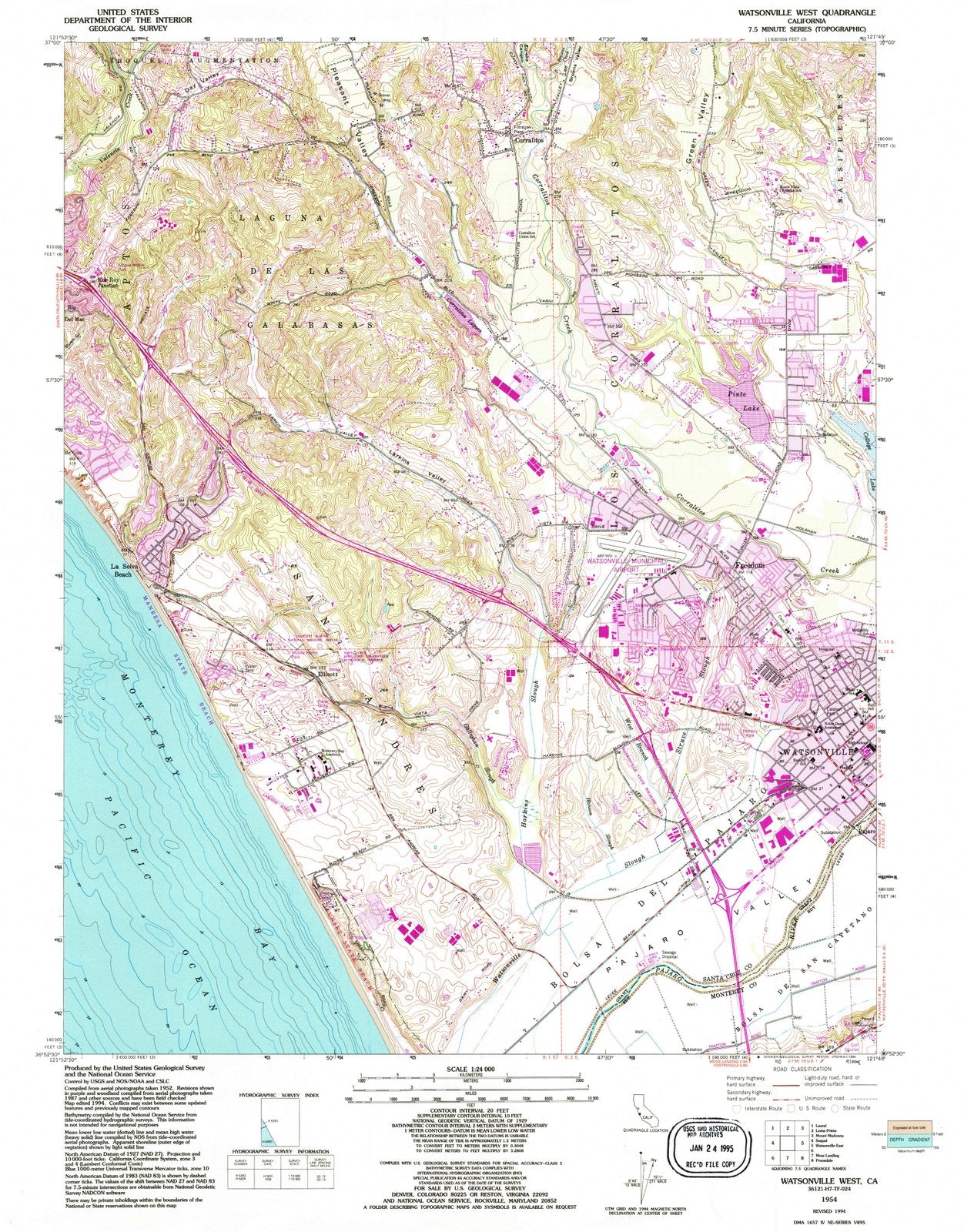 1954 Watsonville West, CA - California - USGS Topographic Map
