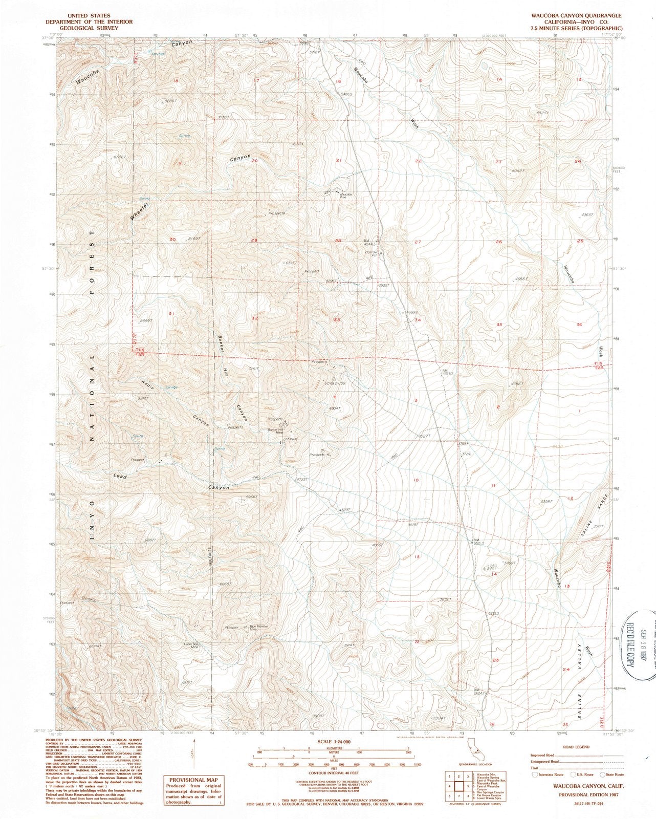 1987 Waucoba Canyon, CA - California - USGS Topographic Map