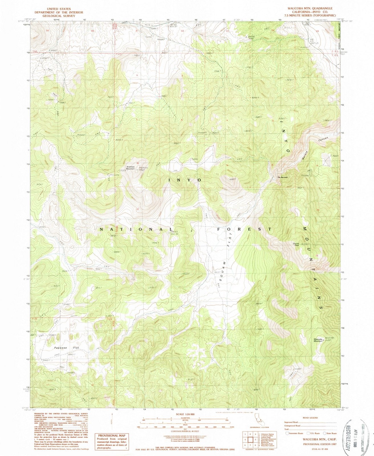 1987 Waucoba MTN, CA - California - USGS Topographic Map