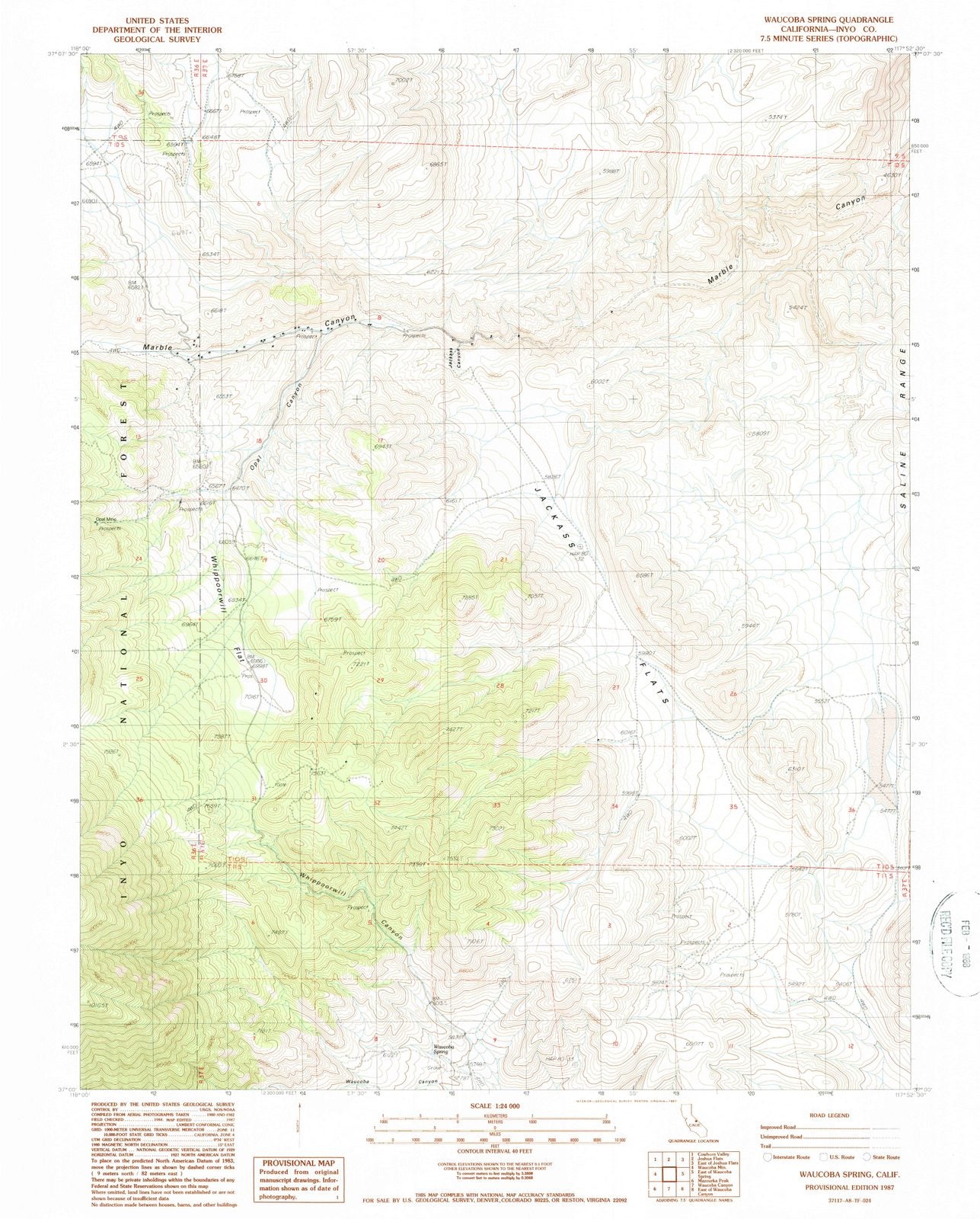 1987 Waucoba Spring, CA - California - USGS Topographic Map