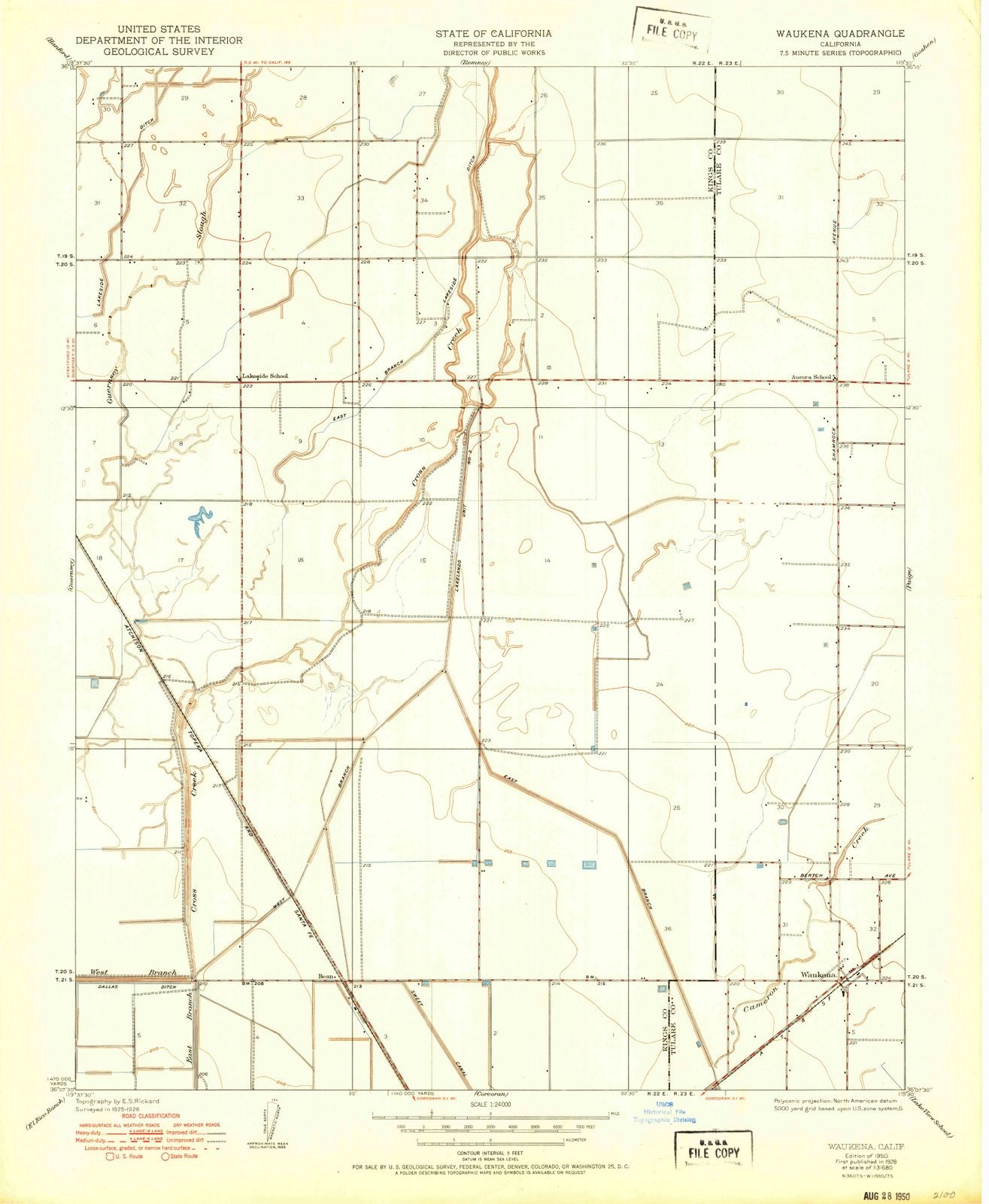 1950 Waukena, CA - California - USGS Topographic Map