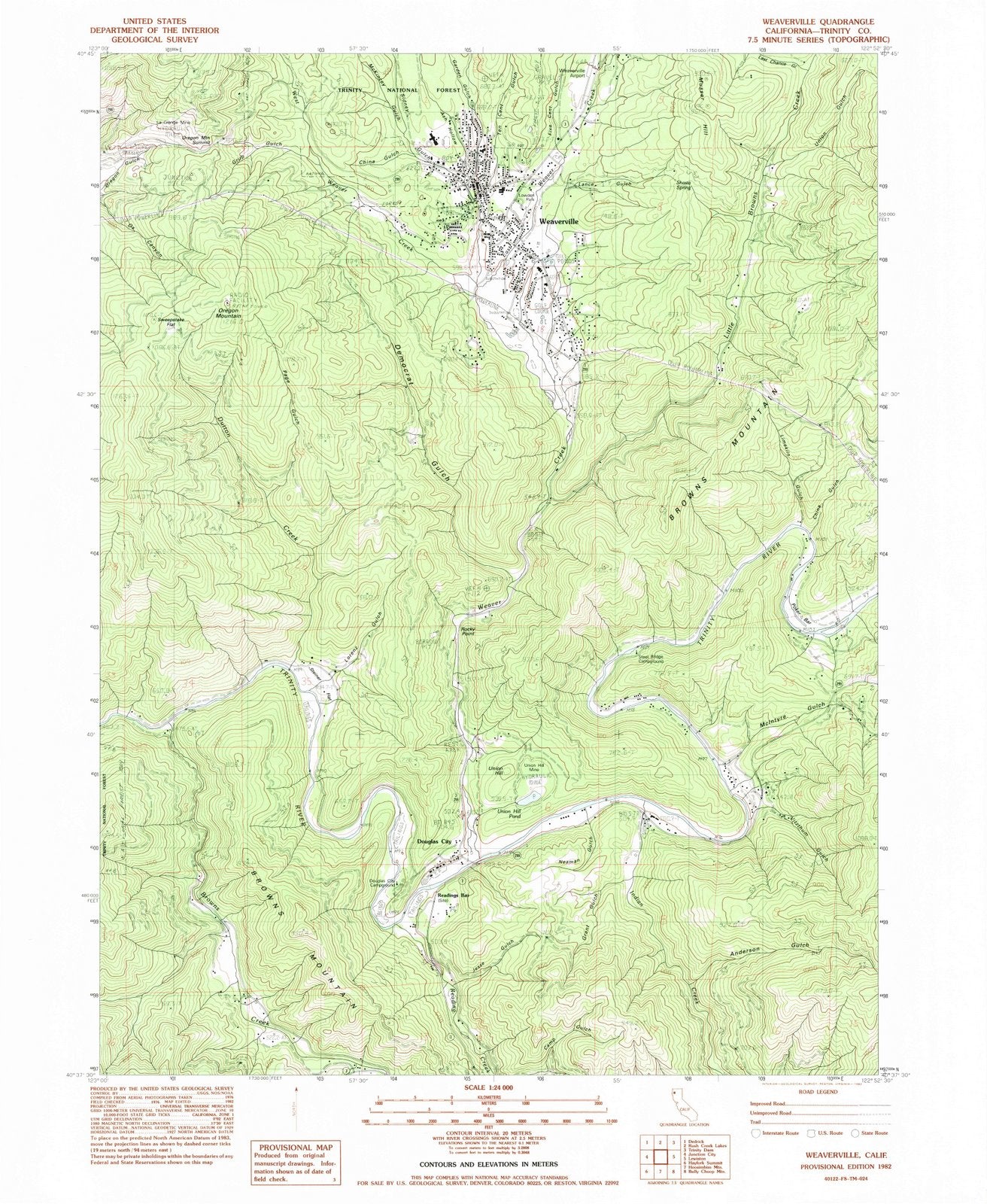 1982 Weaverville, CA - California - USGS Topographic Map