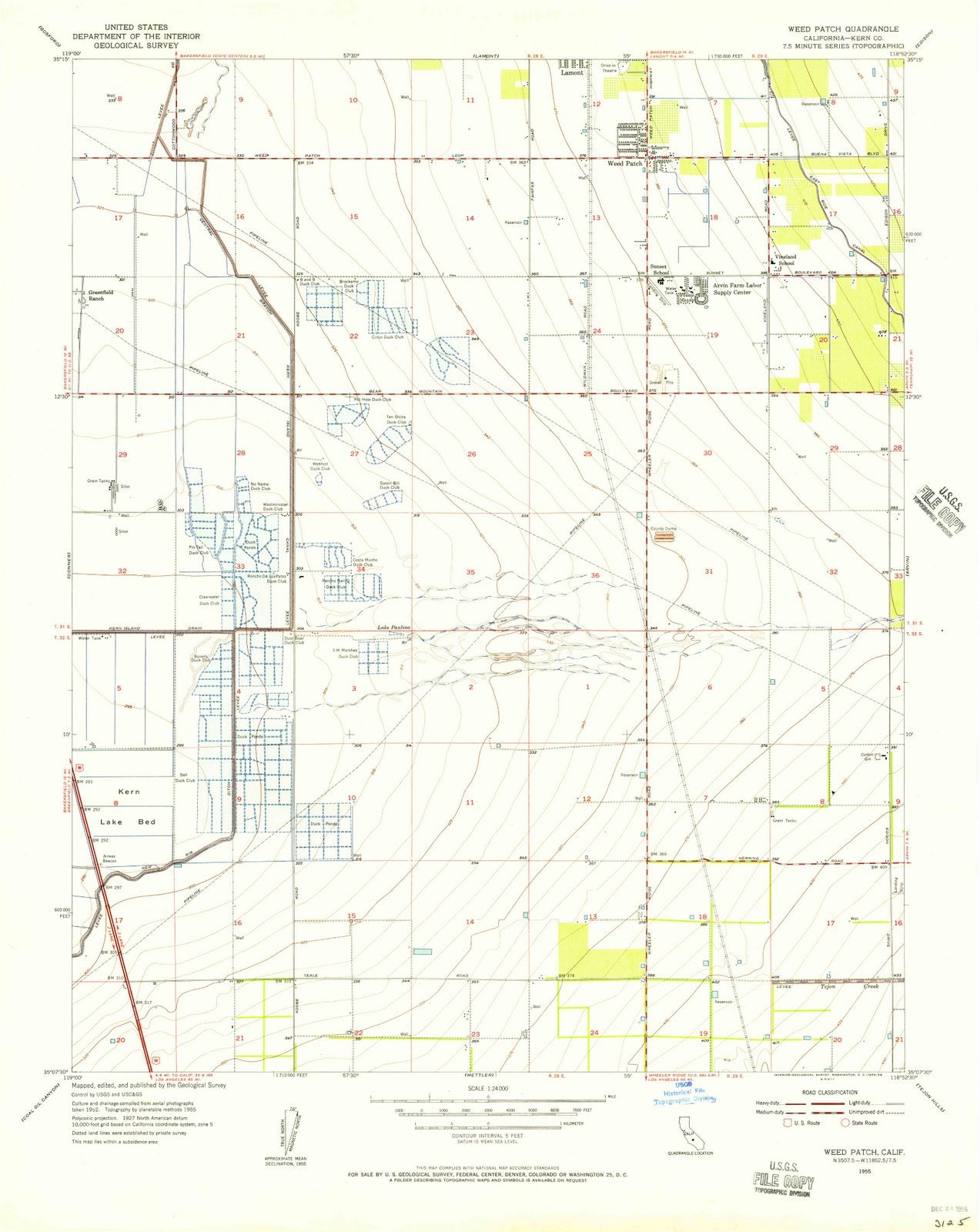 1955 Weed Patch, CA - California - USGS Topographic Map