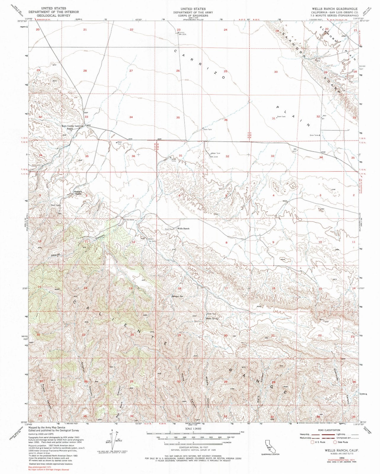1954 Wells Ranch, CA - California - USGS Topographic Map
