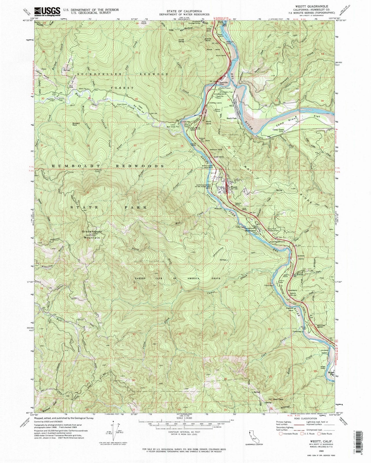 1969 Weott, CA - California - USGS Topographic Map
