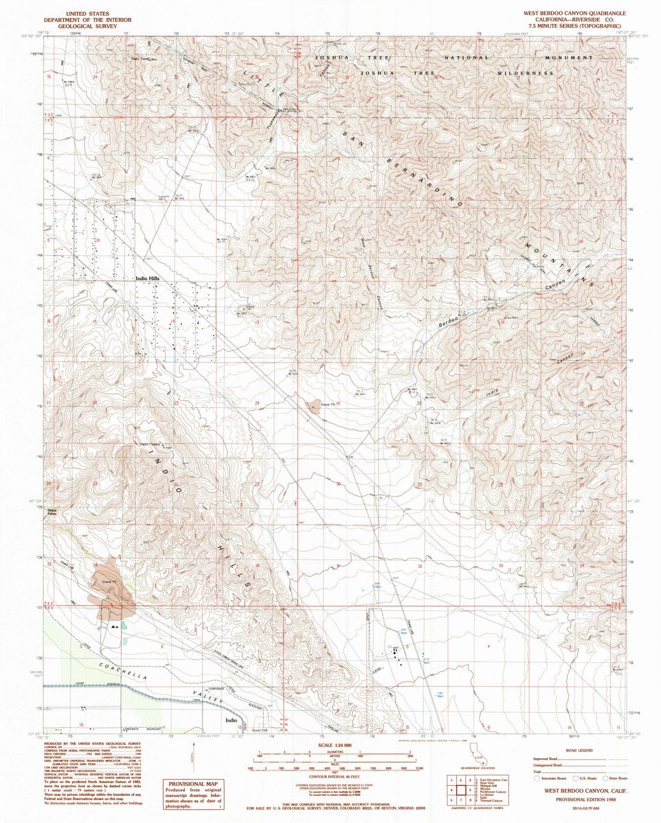 1988 West Berdoo Canyon, CA - California - USGS Topographic Map