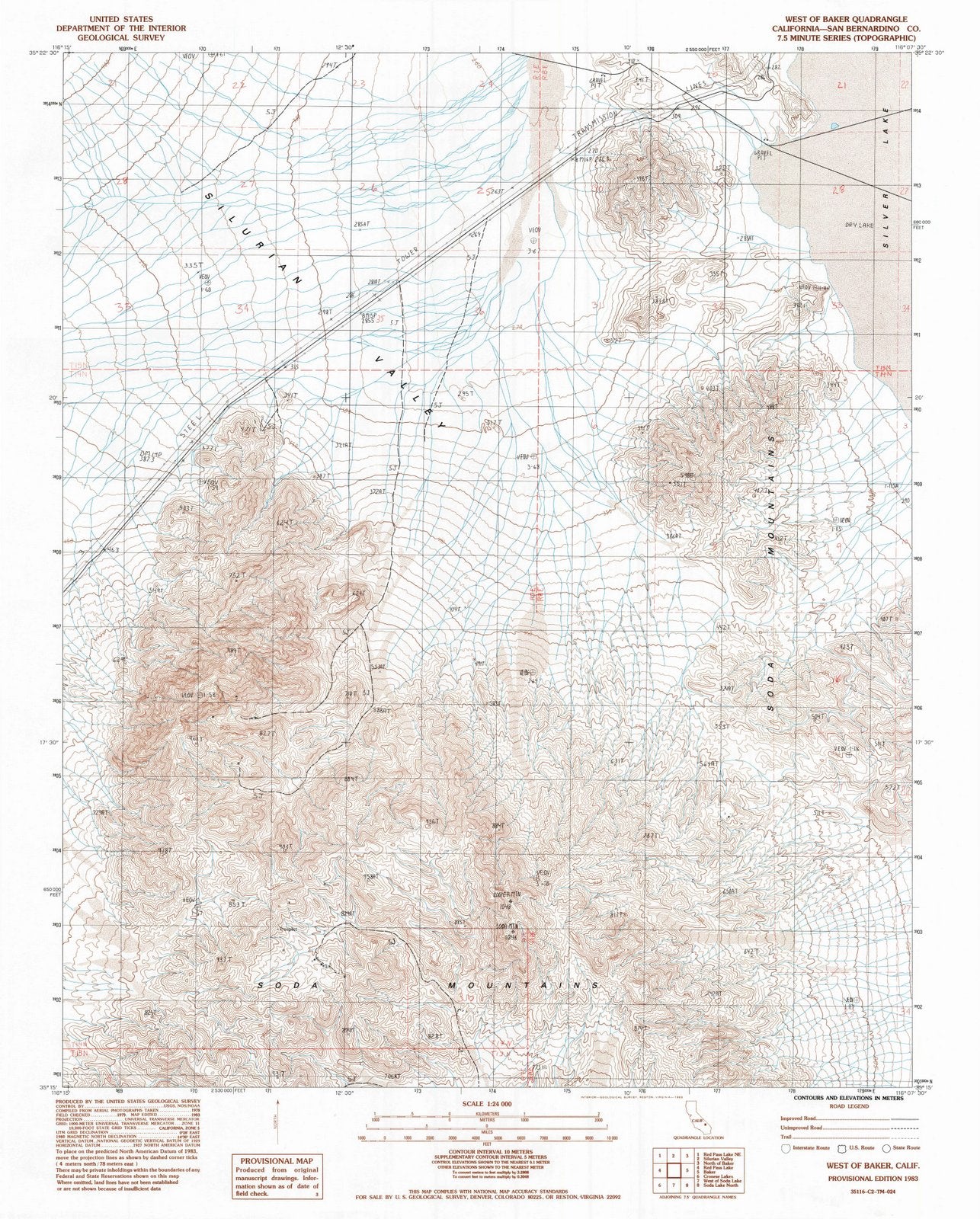 1983 West of Baker, CA - California - USGS Topographic Map