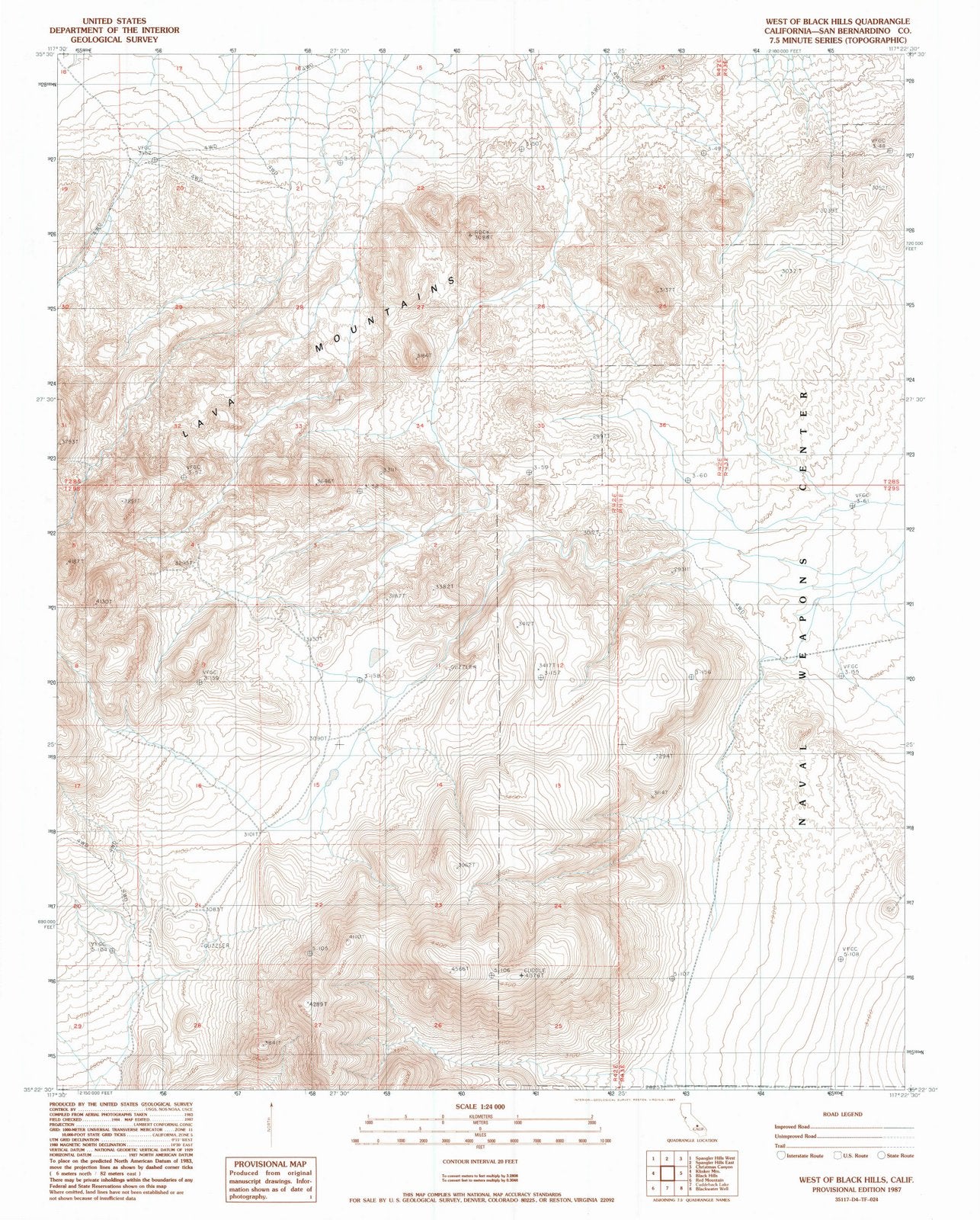 1987 West of Black Hills, CA - California - USGS Topographic Map
