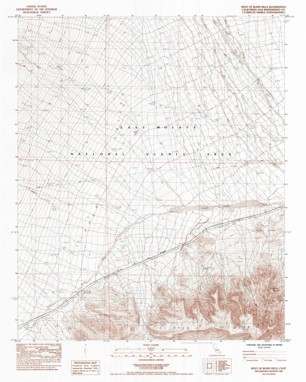 1984 West of Blind Hills, CA - California - USGS Topographic Map