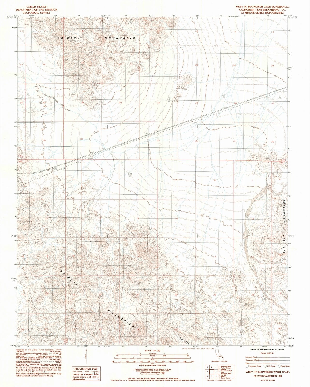 1984 West of Budweiser Wash, CA - California - USGS Topographic Map