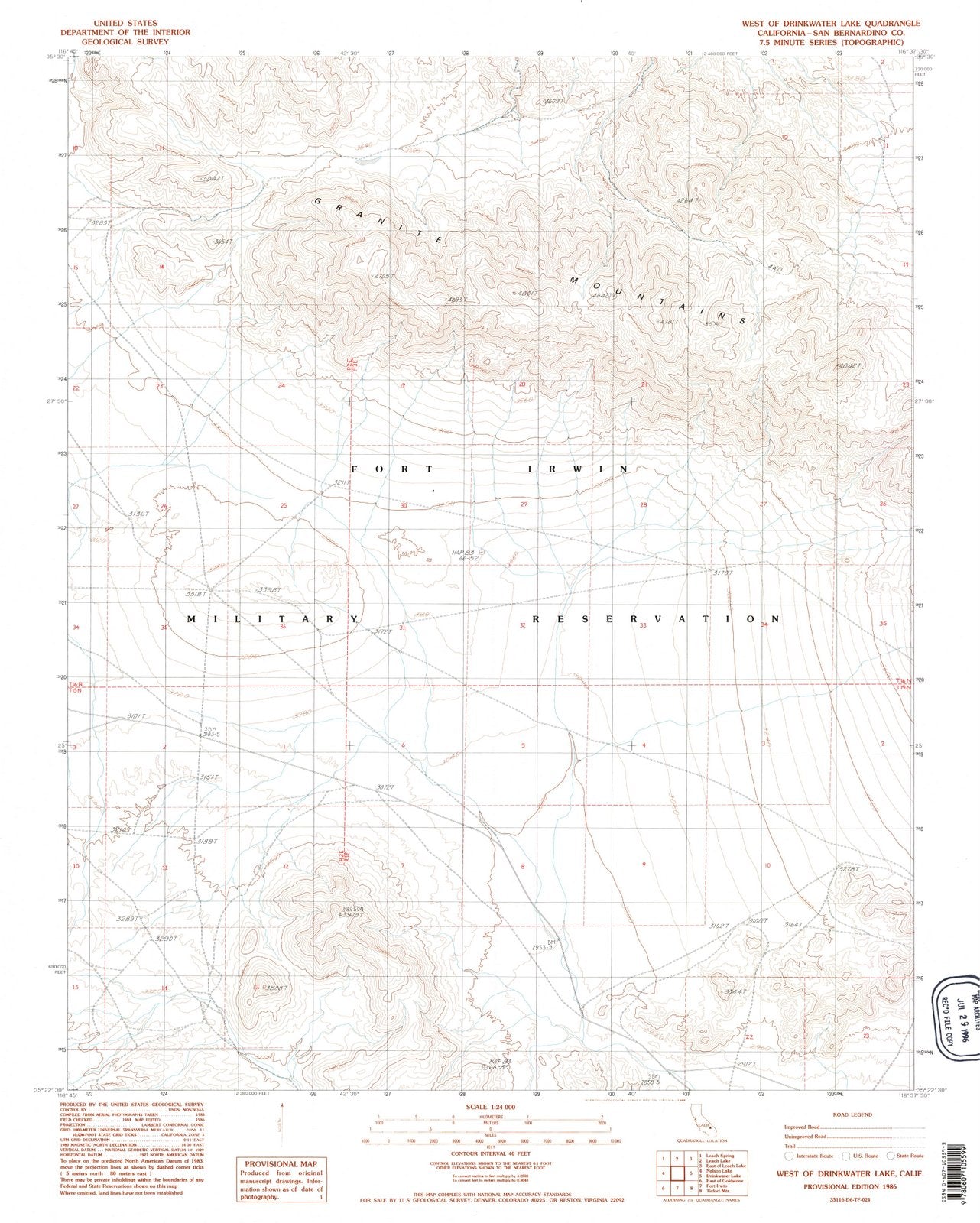 1986 West ofrinkwater Lake, CA - California - USGS Topographic Map