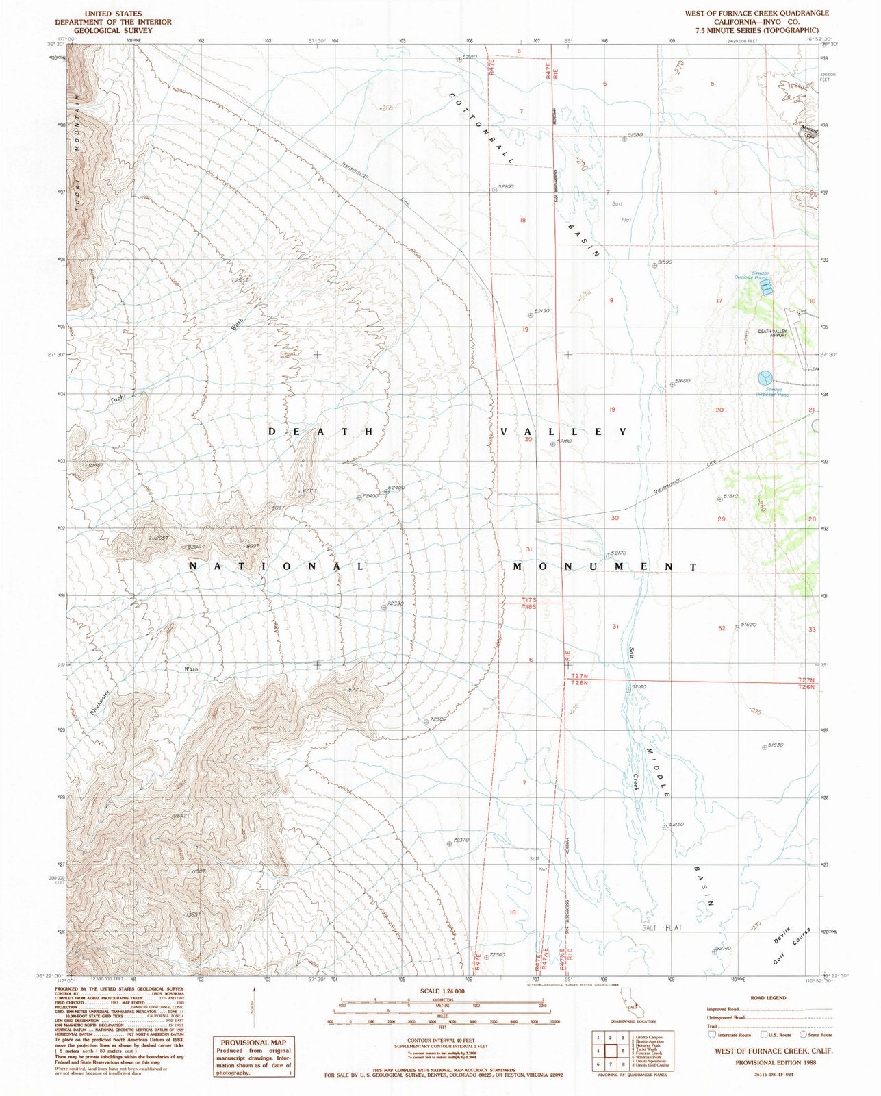 1988 West of Furnace Creek, CA - California - USGS Topographic Map