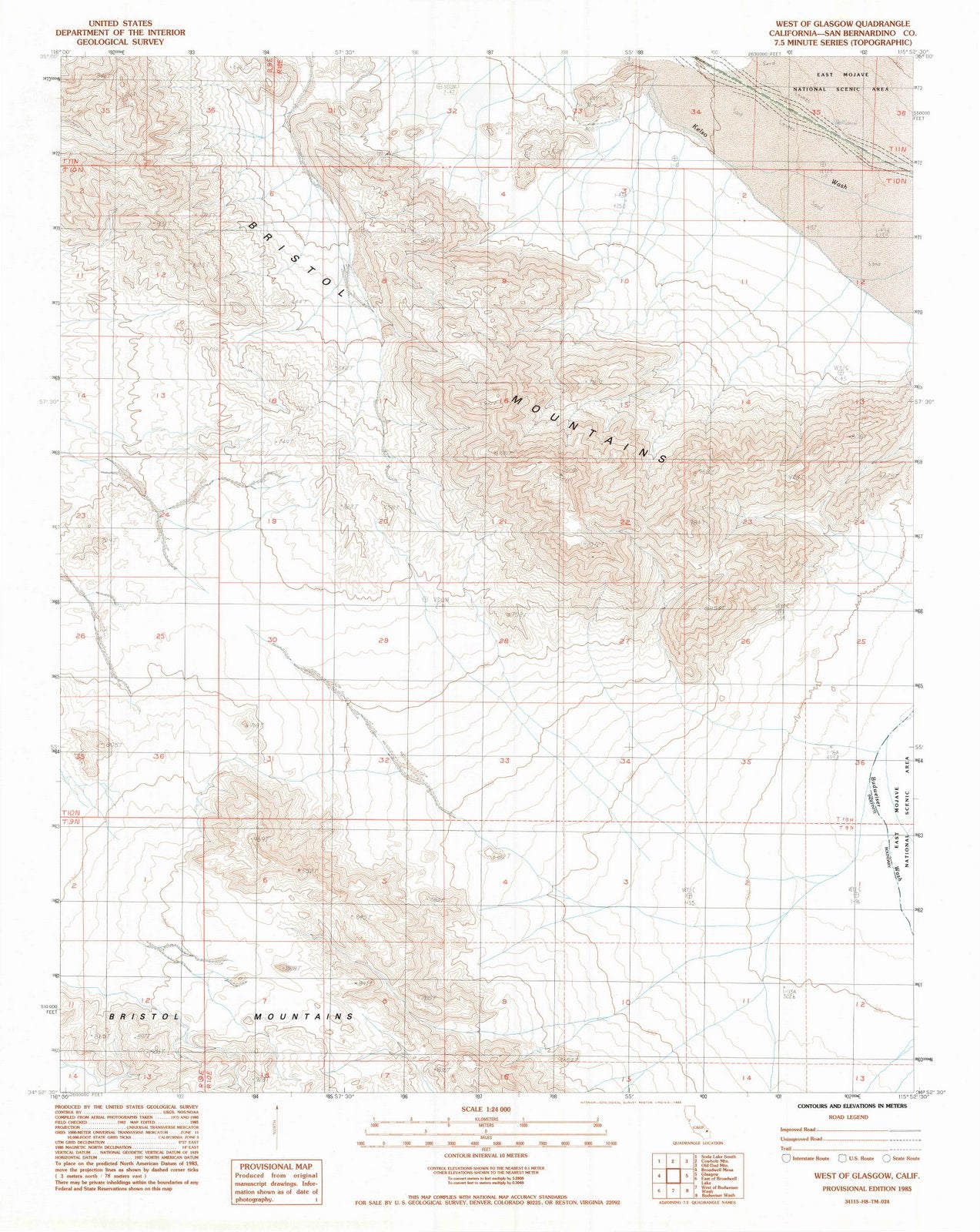 1985 West of Glasgow, CA - California - USGS Topographic Map