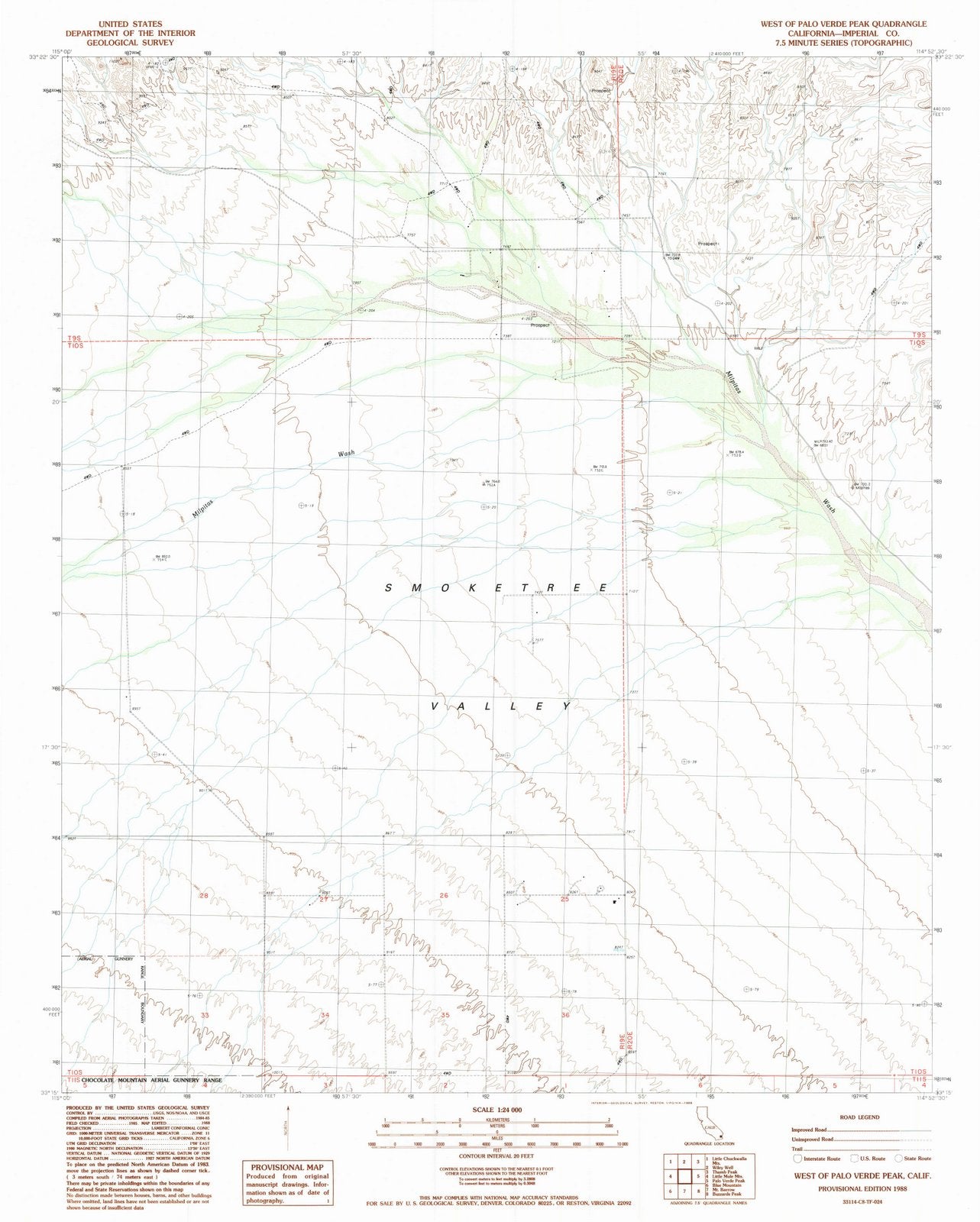 1988 West of Palo Verde Peak, CA - California - USGS Topographic Map